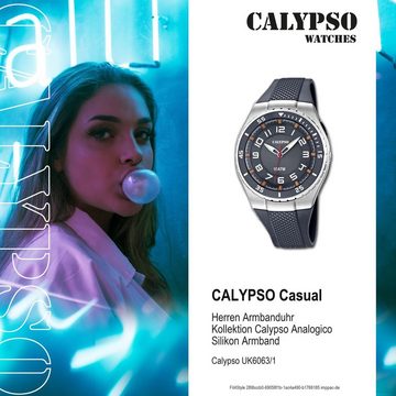 CALYPSO WATCHES Quarzuhr Calypso Herren Uhr K6063/1 Casual Silikon, (Analoguhr), Herren Armbanduhr rund, Silikonarmband grau, Casual