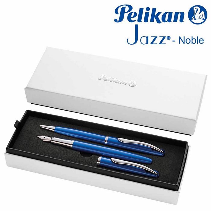 Pelikan Drehkugelschreiber Pelikan Jazz Noble Kugelschreiber Füller Geschenke-Set Saphire Blau