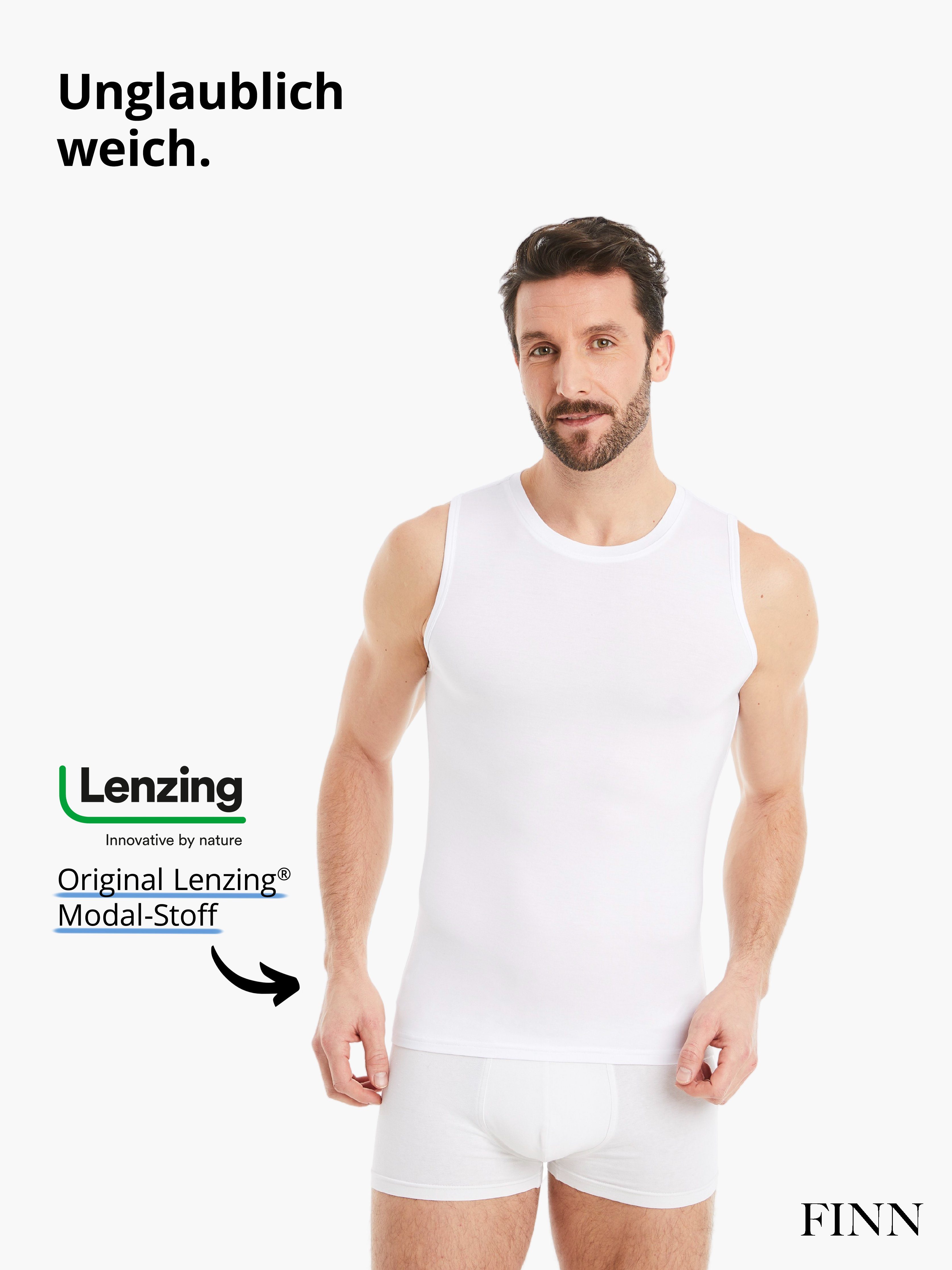 Unterhemd mit Ärmellos Stoff, Design Achselhemd Herren Rundhals feiner Weiß FINN Business Micro-Modal maximaler Tragekomfort