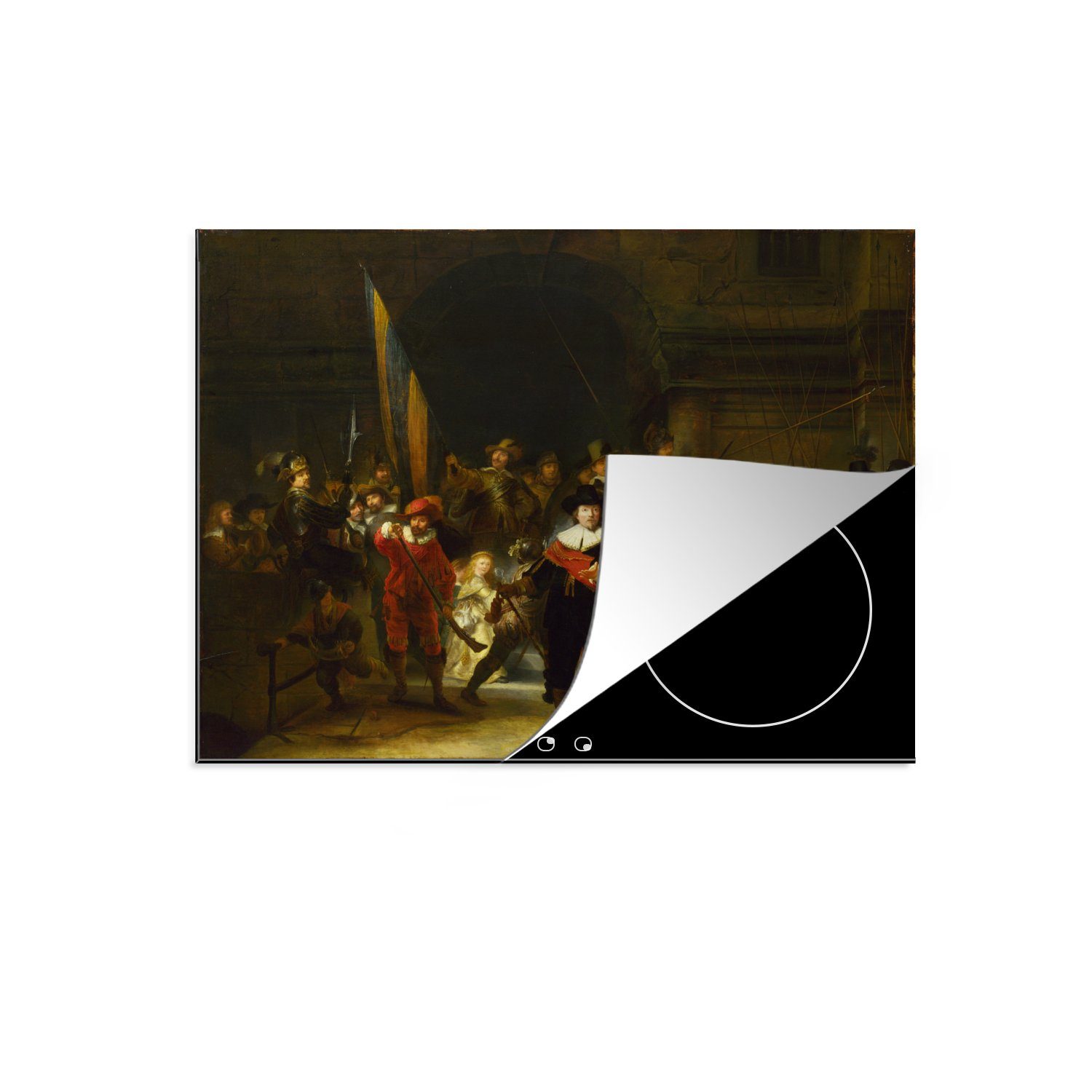 MuchoWow Herdblende-/Abdeckplatte Die Nachtwache - Rembrandt van Rijn, Vinyl, (1 tlg), 71x52 cm, Induktionskochfeld Schutz für die küche, Ceranfeldabdeckung