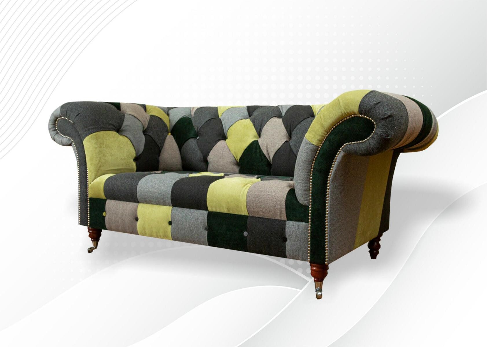 JVmoebel Chesterfield-Sofa Buntes Chesterfield-Sofa aus Leder und Samtvelours, Packung, Made in Europa