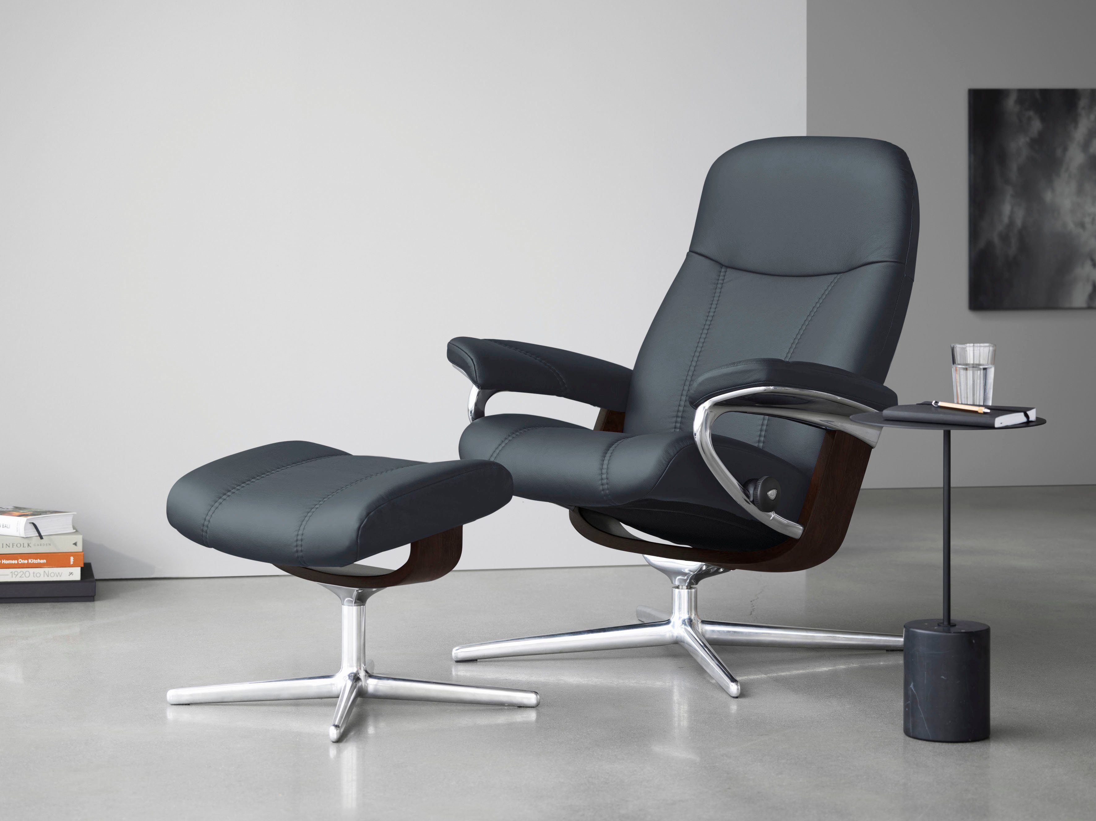 Stressless® Relaxsessel Consul (Set, Relaxsessel mit Hocker), mit Hocker, mit Cross Base, Größe S, M & L, Holzakzent Braun