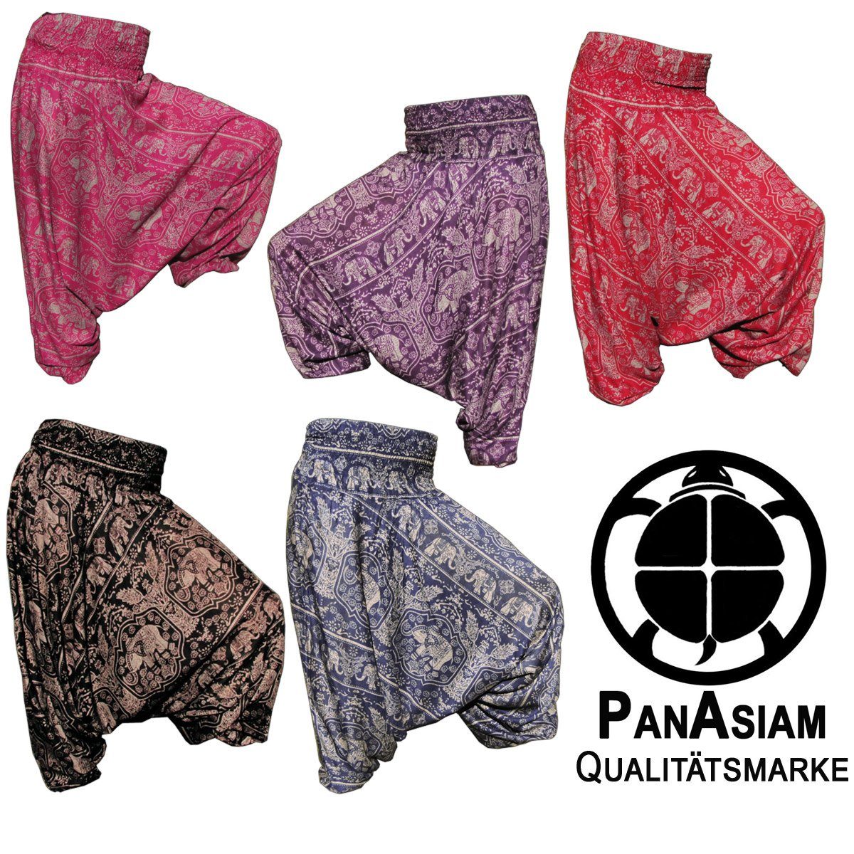 bequeme als aus Aladinhose Haremshose 100% PANASIAM Overall Pluderhose dunkel Viskose Pumphose Freizeithose Chang Damen tragbar lila natürlicher auch Relaxhose