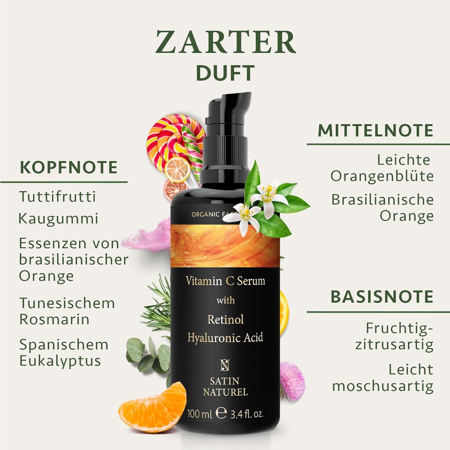 Satin Naturel Gesichtsserum Vitamin ACE Bio Serum hochdosiert 100ml, 1-tlg., Vegan