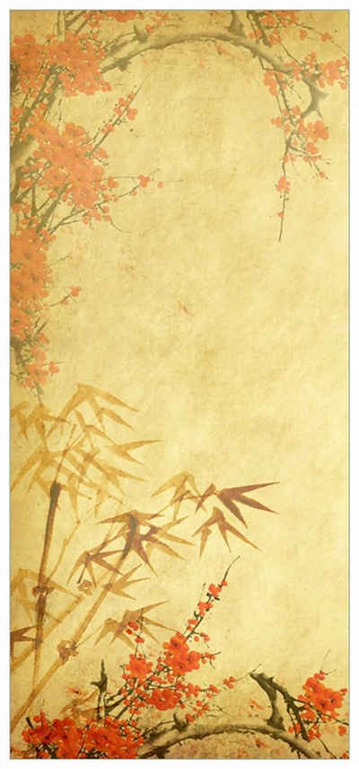 Wallario Türtapete Herbststimmung  alter Papyrus mit Herbstmotiven, glatt, ohne Struktur