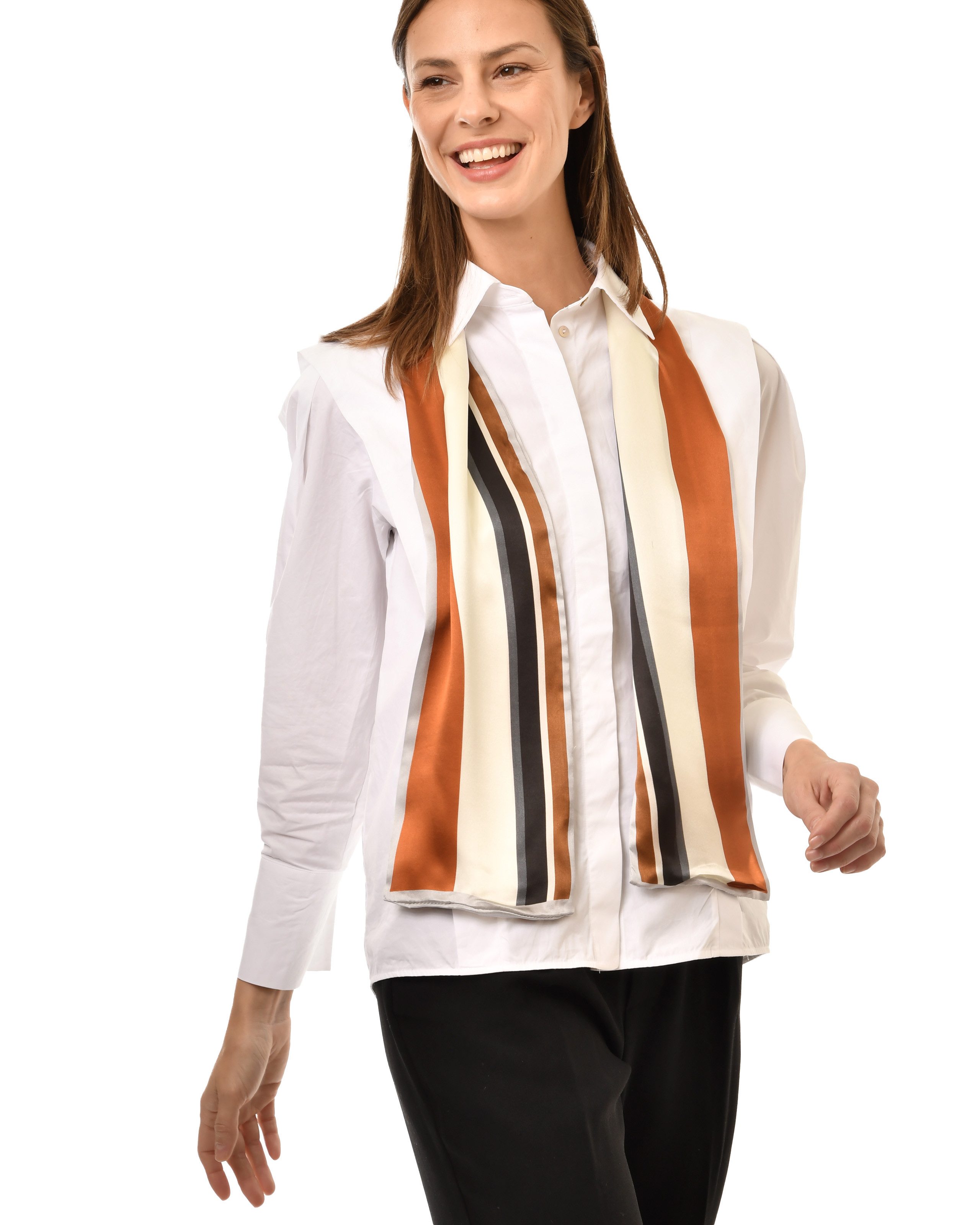 MayTree Seidentuch schmaler, caramel, beige, weiss, schwarz 16 x 145 cm, Sommerschal, (Stück), Seidentuch 100% Seide