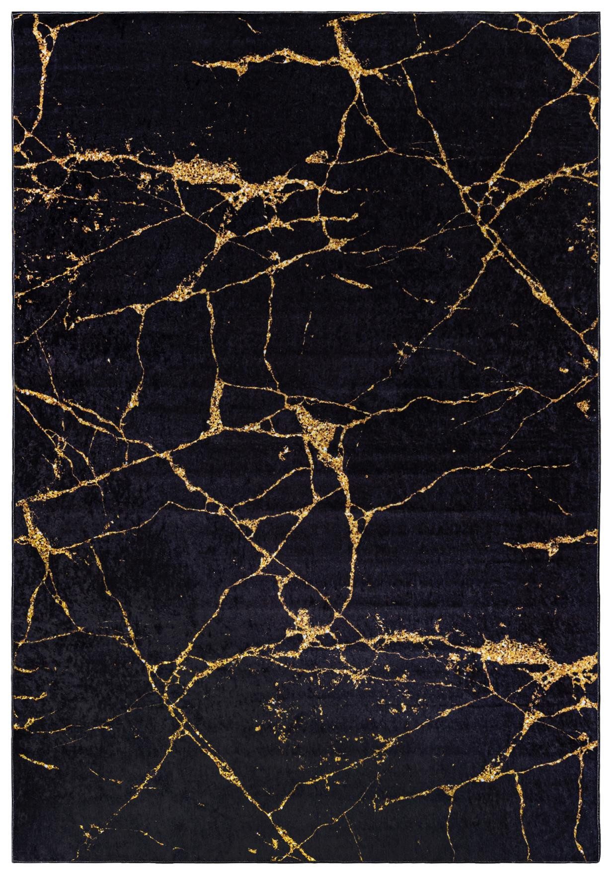 Mazovia Designteppich Glamour Marmor Schwarz Goldfarben Wohnzimmer, Schlafzimmer, Esszimmer, Fußbodenheizung