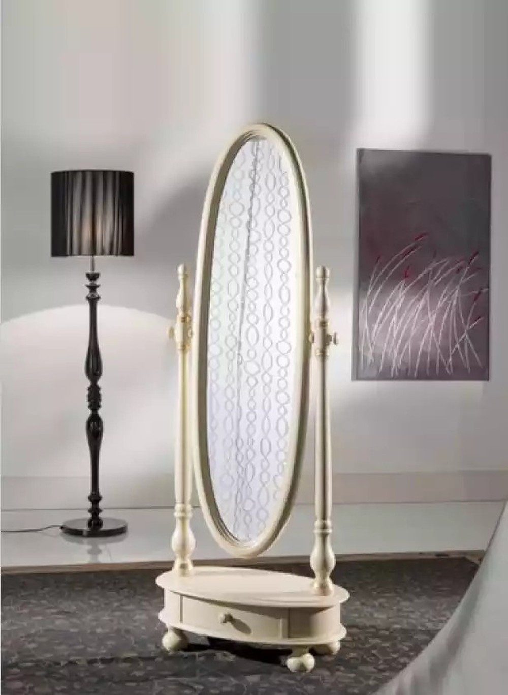 JVmoebel Standspiegel Beiger Holzrahmen Spiegel im ovalen Design für stilvolle Akzente (1-St., 1x nur Standspiegel), Made in Europa