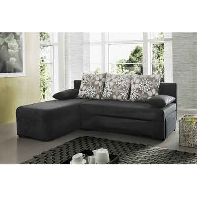 JOB Wohnlandschaft Sofa Ecksofa Jugendsofa Couchgarnitur Schlafsofa Polaris Schwarz / gemustert ca. 191 x 142 cm