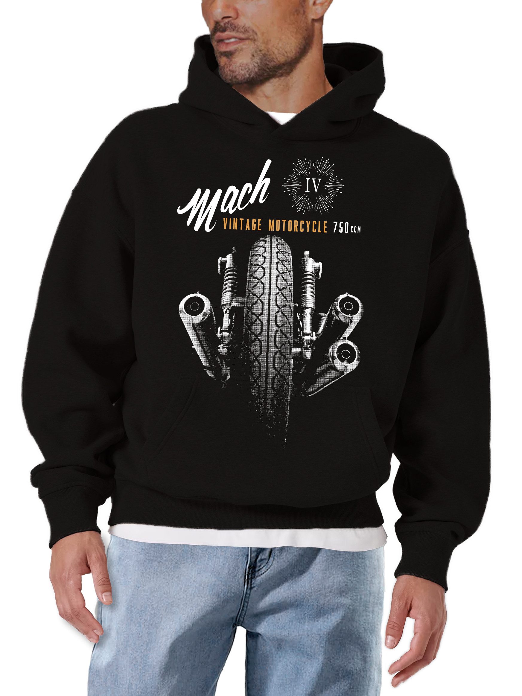 MAKAYA Kapuzenpullover Herren Geschenke für Motorradfahrer Pullover mit Kapuze Biker Aufdruck (Schwarz, S, M, L, XL, XXL, XXXL, XXXXL) aus Baumwolle