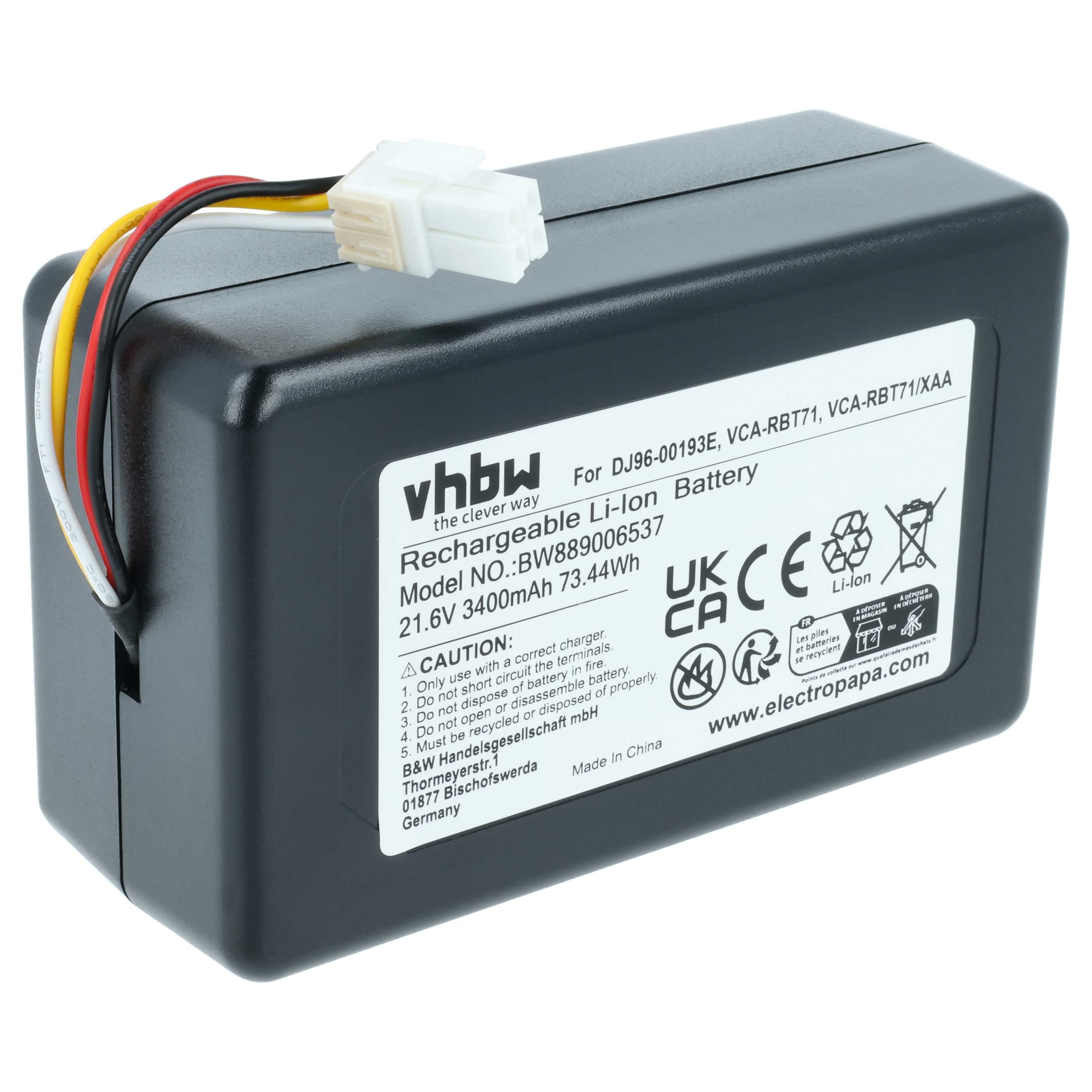 vhbw Akku passend für Samsung Powerbot VR2AK9350WK, VR1AM7040WG / AA Staubsauger-Akku Akku Li-Ion 3400 mAh (21,6 V, 1 St), Leistungsfähiger Austausch-Akku für Ihren Saugroboter