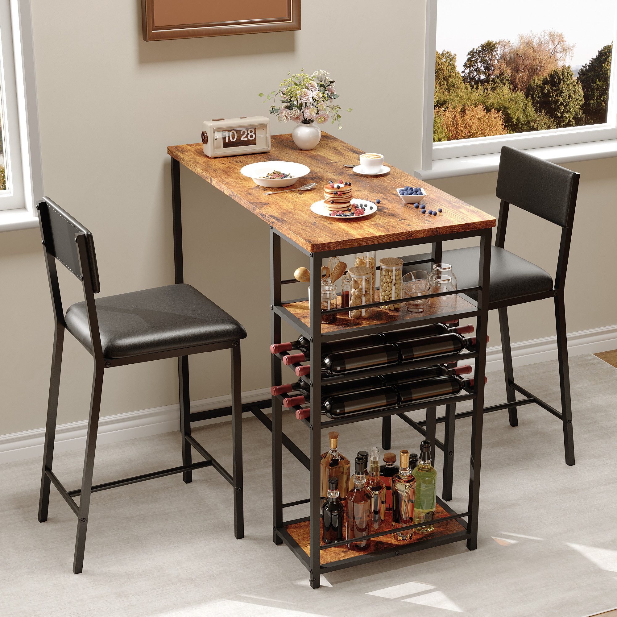 GarveeMore Essgruppe Esstisch-Set für 2, Bartisch mit 3 Ablagen Esstisch mi günstig online kaufen