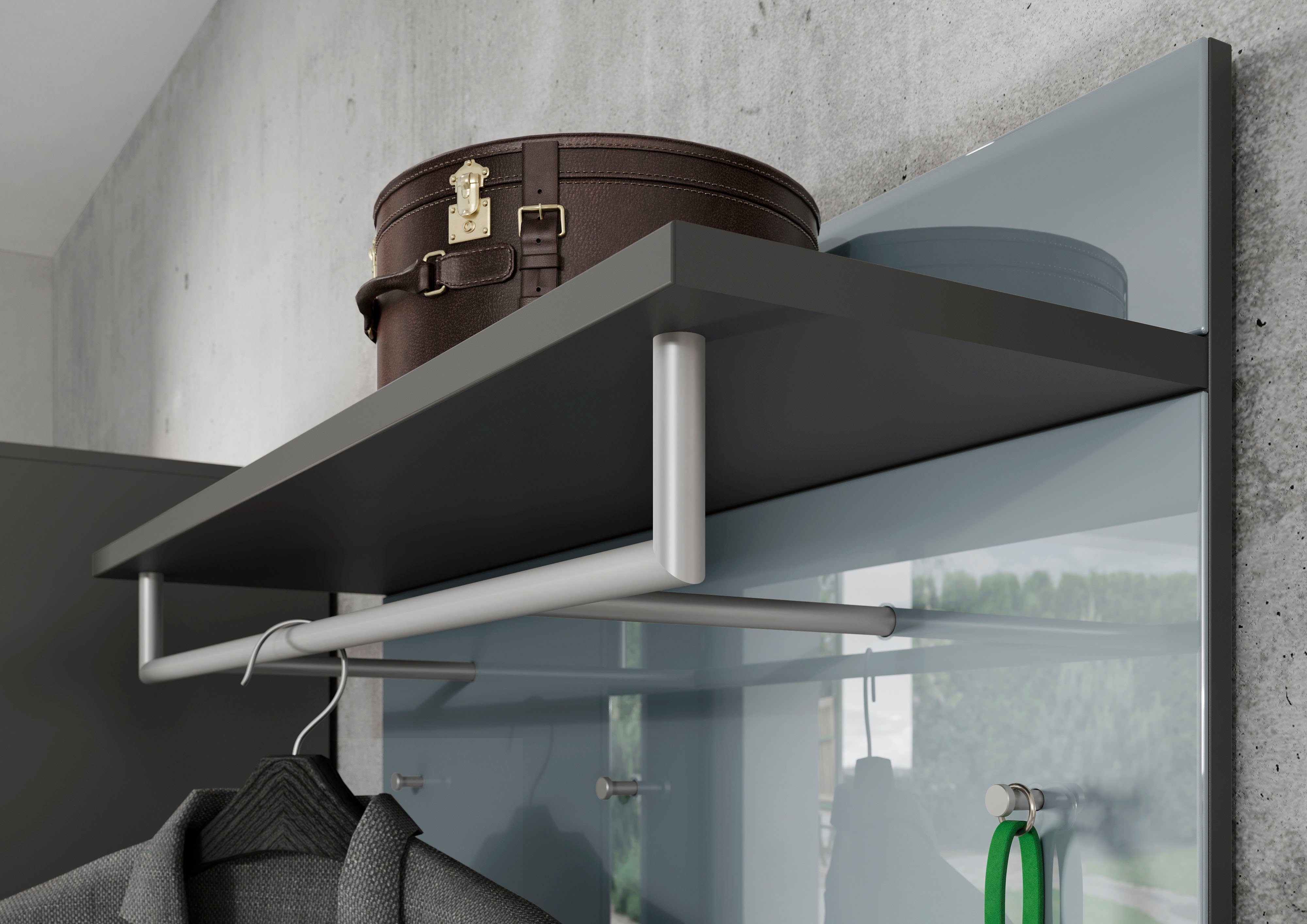 GERMANIA Garderobenpaneel Oakland mit Glasfront, Breite: 97 cm, mit Ablageboden, Stange und Haken aus Metall – Bild 4 von 5