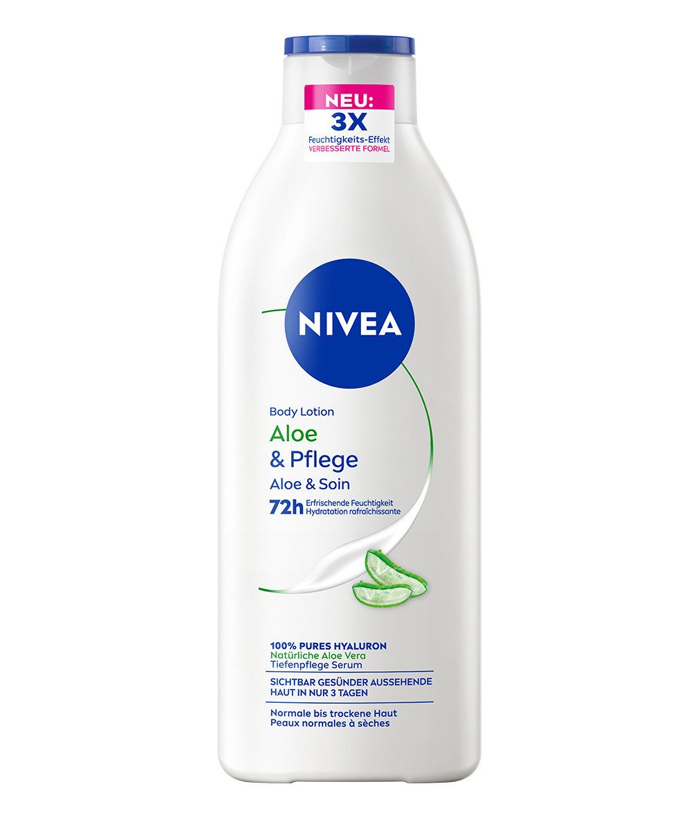 Nivea Bodylotion Aloe 2x400ml 72h Feuchtigkeit Pures Hyaluron Aloe Vera, 2-tlg., Leichte, nicht-fettende & schnell einziehende Formel