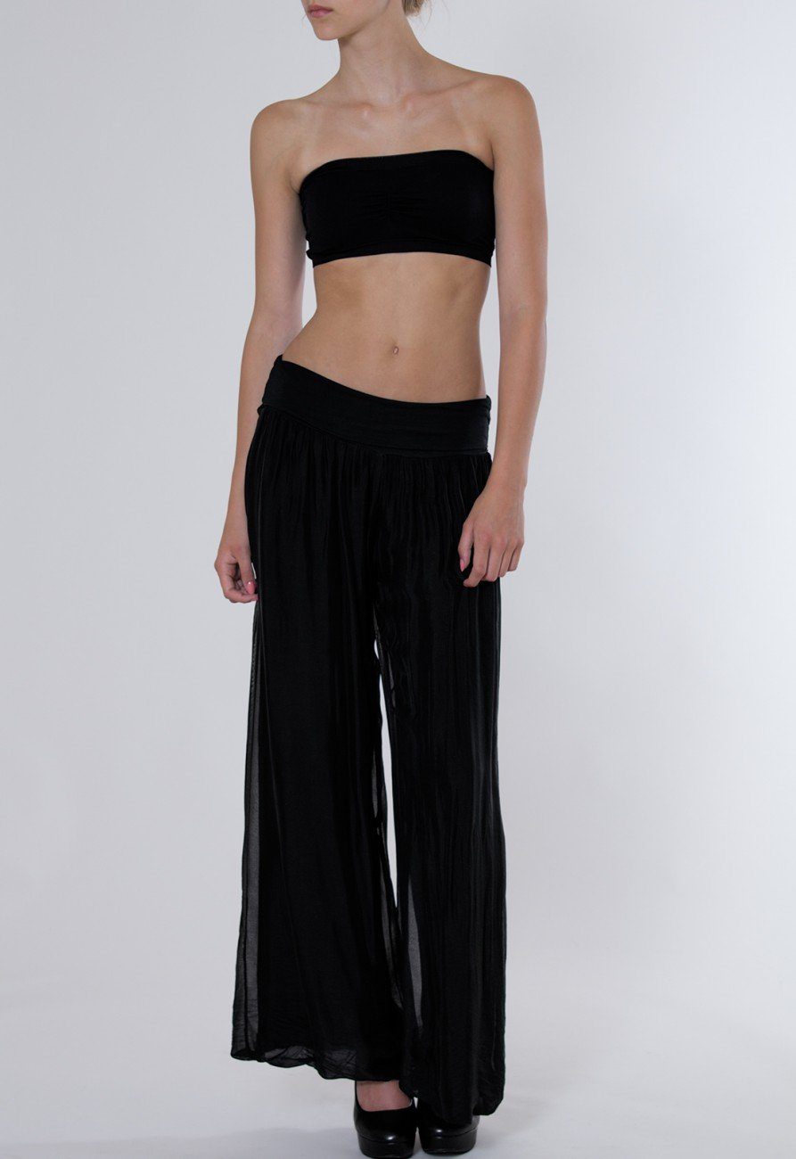 Caspar Palazzohose KHS010 elegante Damen Hose mit Seidenanteil Mit blickdichter Innenhose & hohem, figurfreundlichem Stretch Bund