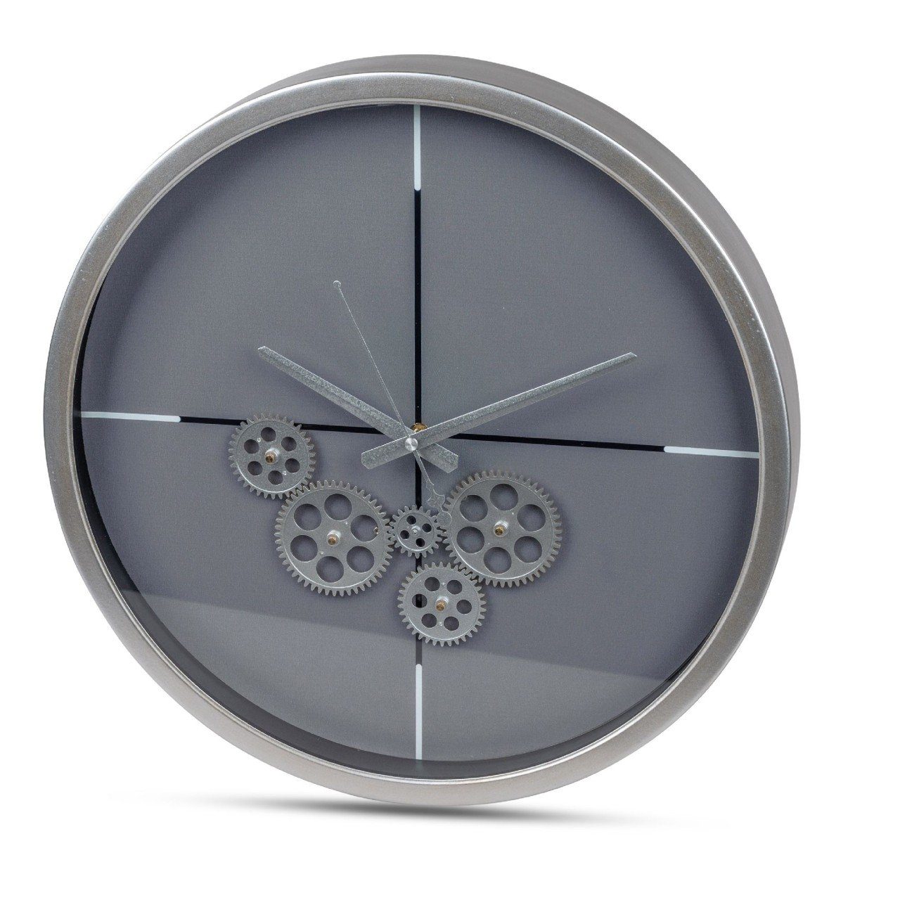 Unity Extra Große Wanduhr Tejo - 38 Cm Durchmesser, Leises Uhrwerk, Silbernes Design, Mit AA Batterie