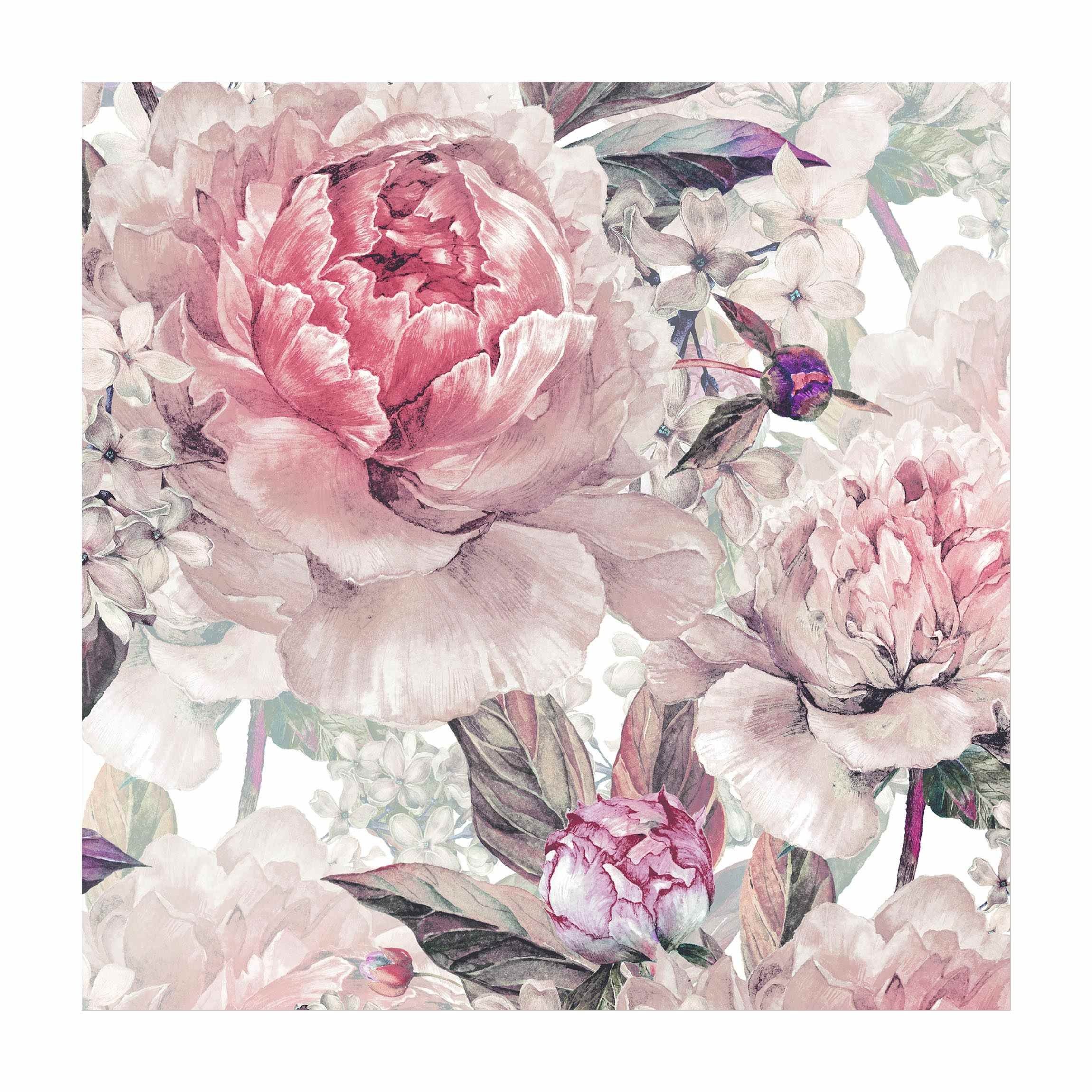 Bilderdepot24 Teppich Vinyl Wohnzimmer Schlafzimmer Flur Küche Blumen Landhaus, quadratisch - rosa glatt, nass wischbar (Küche, Tierhaare) - Saugroboter & Bodenheizung geeignet