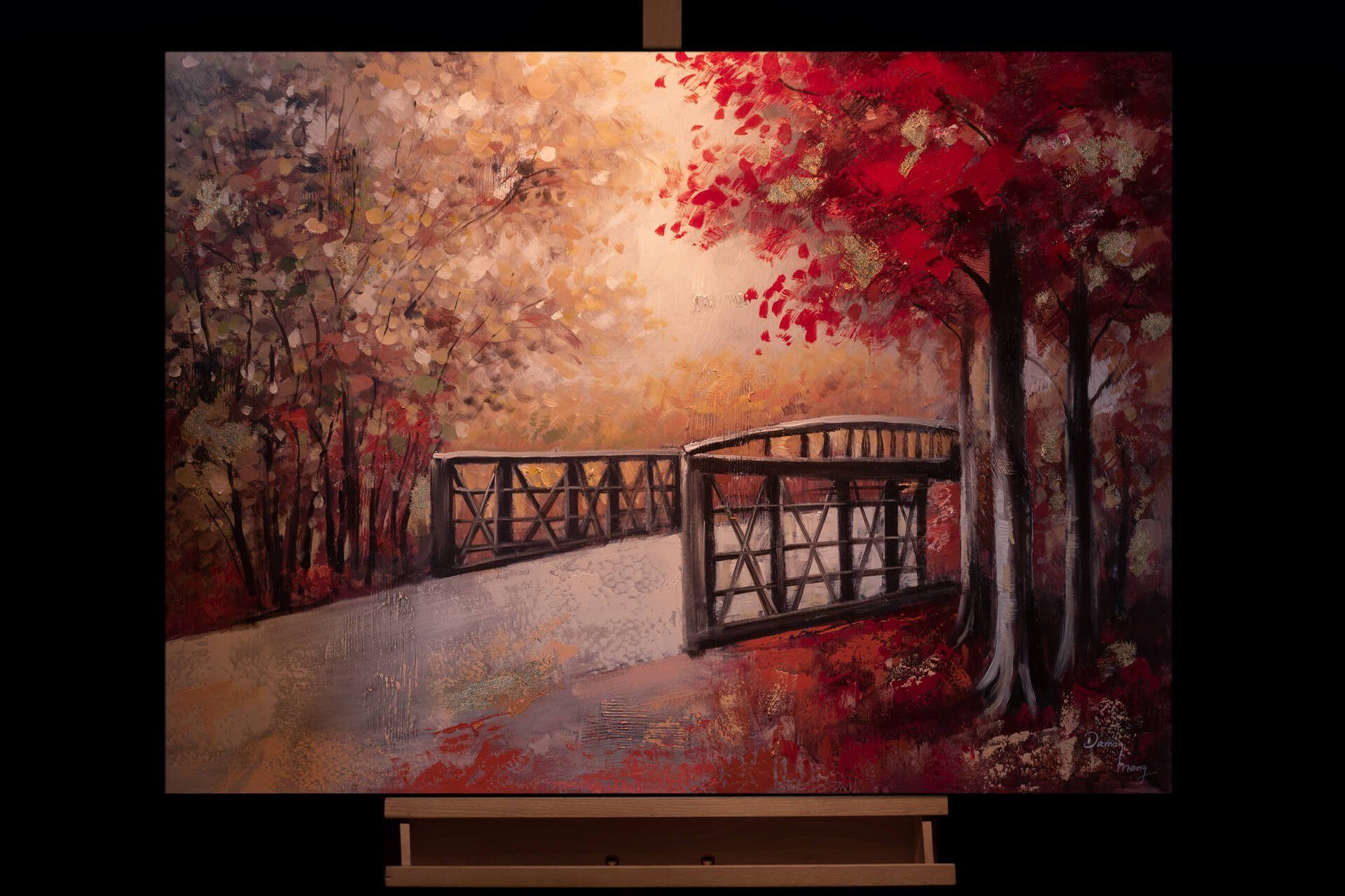 100x75 Leuchtender KUNSTLOFT cm, Wohnzimmer Gemälde Leinwandbild Herbsttag HANDGEMALT Wandbild 100%