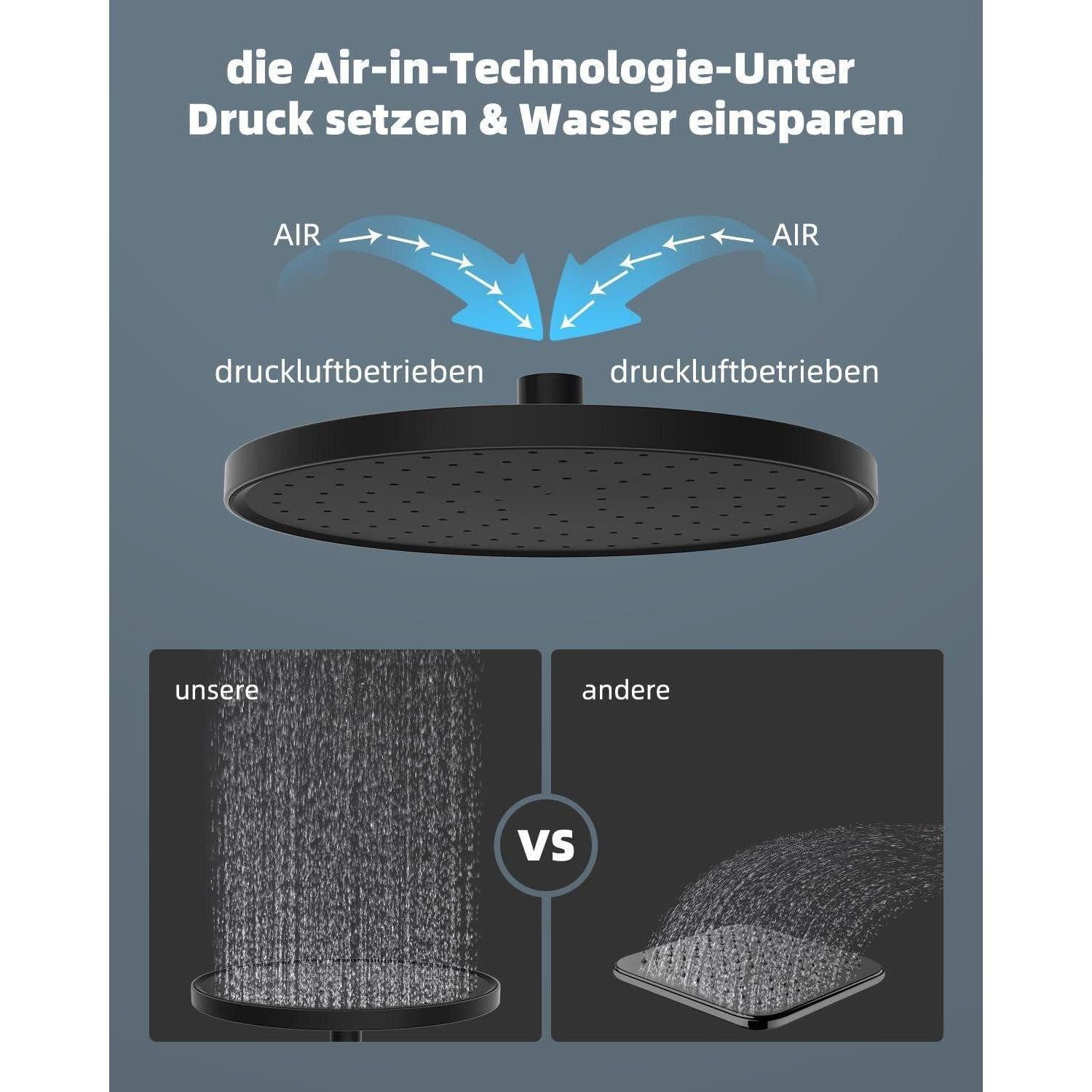LuxusKollektion Regenduschkopf Duschkopf Regendusche Selbstreinigende Fester Schwarz - 10 Zoll Rund