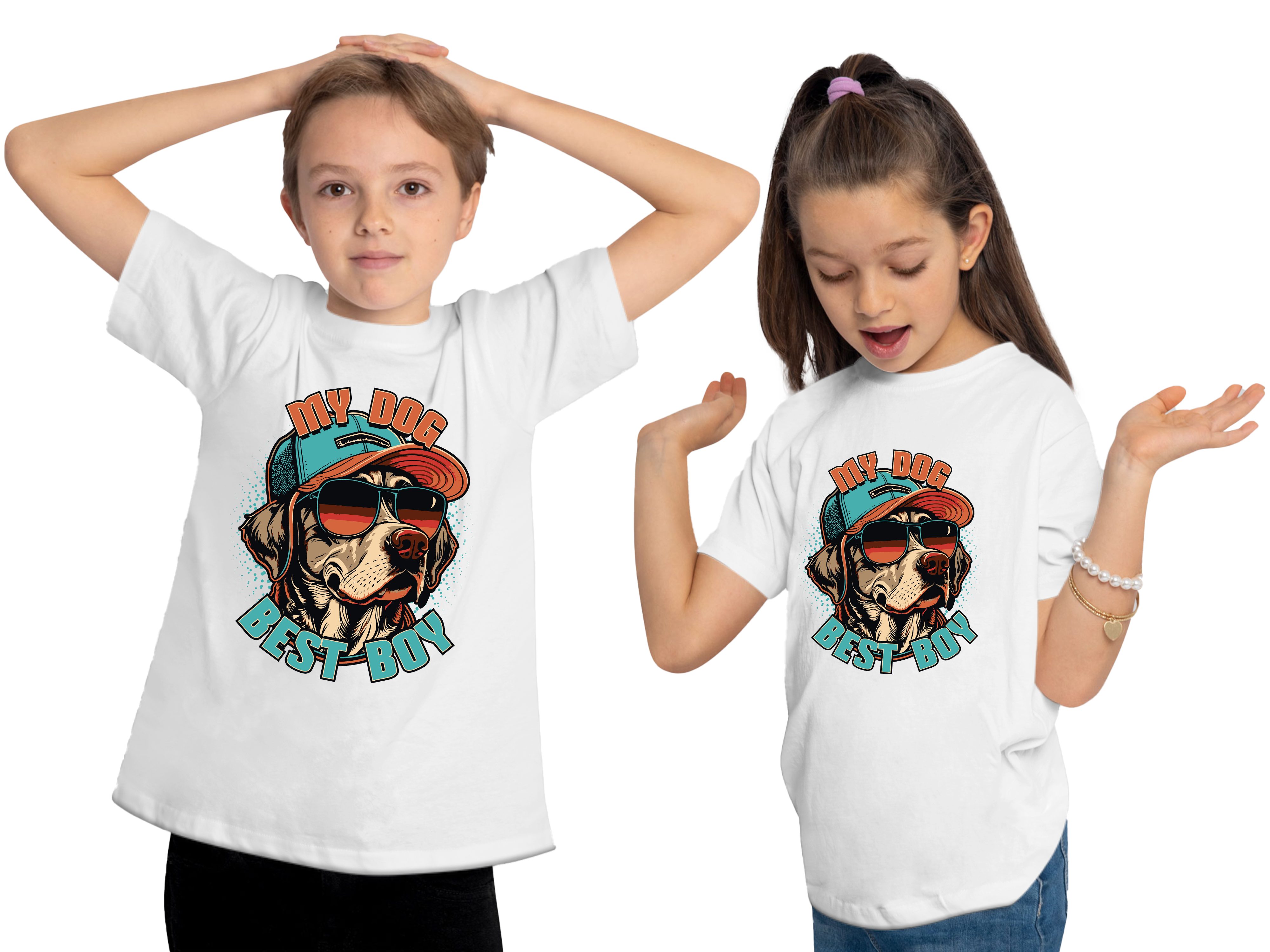 Cooler i225 Print-Shirt Kinder Aufdruck, weiss - Hund Hunde Baumwollshirt bedrucktes mit mit MyDesign24 T-Shirt Cap
