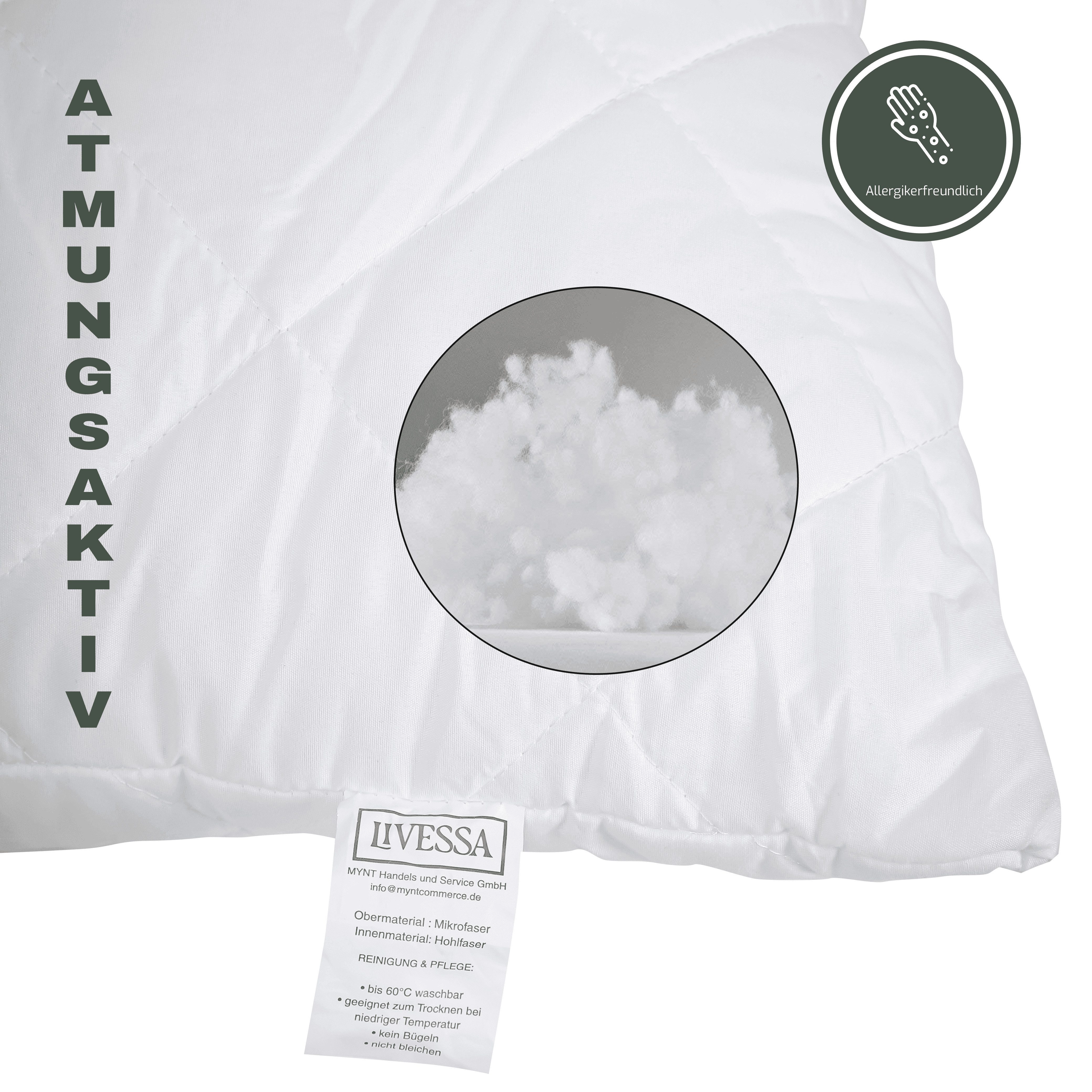 livessa Kopfkissen Microfaserkissen - Kissen - Schlafkissen - Seitenschläferkissen, Füllung: Hohlfaser, Bezug: Mikrofaser, Seitenschläfer, Rückenschläfe, OEKO-TEX, Kapitone-Steppung & formstabile Hohlfaserfüllung