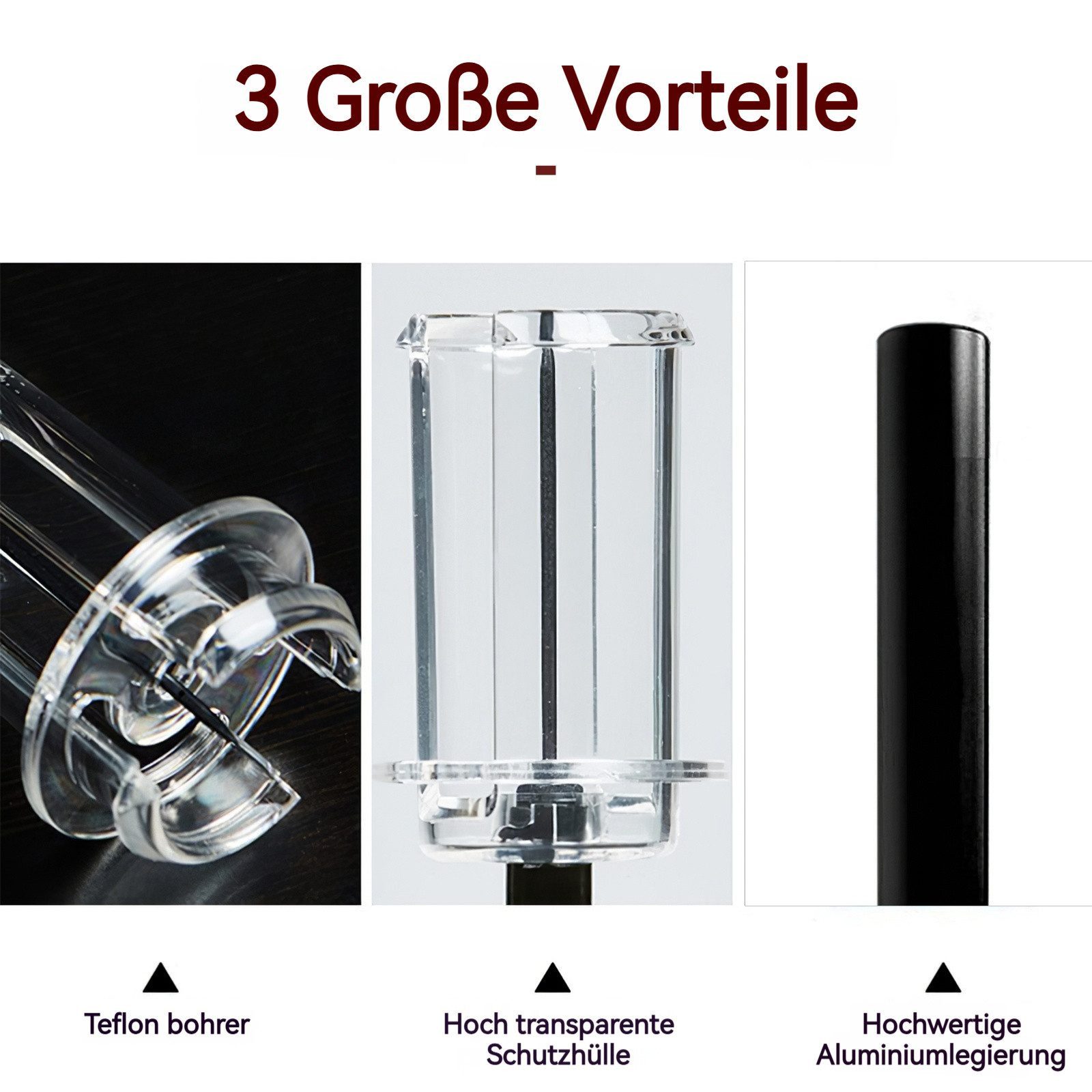 BlingBin Korkenzieher 4-fach Druckluft-Korkenzieher Set mit integrierter Luftpumpe, (4er Set, 4 tlg., mit Weinöffner,Folienschneider,Weinbelüfter,Weinverschlüsse-Ausgießer), manuelles Weinöffnungsset für Bar, Zuhause und Outdoor