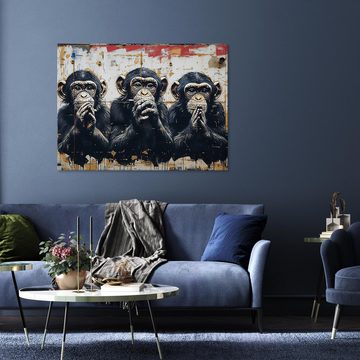 Wallarena Leinwandbild Drei Affen Banksy Abstrakt Wohnzimmer Schlafzimmer Wandbild Modern, Kluge Affen (Einteilig, 1 St), Wandbilder Leinwandbilder Leinwand Bilder Bild Groß Aufhängefertig