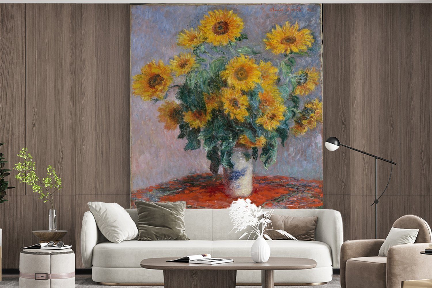 Küche, Claude Gemälde bedruckt, MuchoWow Schlafzimmer Matt, (3 - Blumenstrauß Fototapete St), für Vliestapete von mit Wohnzimmer Sonnenblumen Fototapete Monet,