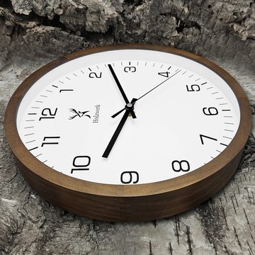 Holzwerk Wanduhr BLOMBERG Designer Holz Wand Uhr, braun, weiß (lautlos ohne Tickgeräusche, 30 cm)