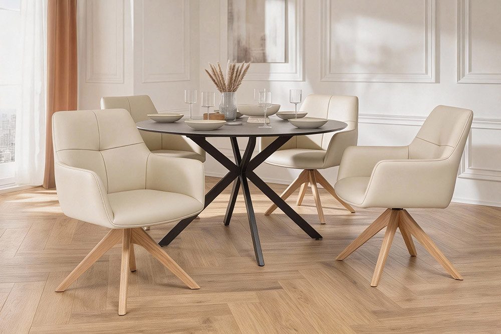 riess-ambiente Drehstuhl ALMARA beige-sand/natur- Eiche, Echtleder, 360°, Massivholz, modern (Einzelartikel, 1 St), Polsterstuhl mit Taschenfederkern - ideal f. – Bild 5 von 5