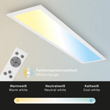 Briloner Leuchten LED Panel 7399016, CCT Farbtemperatursteuerung, Fernbedienung, dimmbar, Timer, Nachtlicht, Speicherfunktion, LED fest verbaut, Kaltweiß, Neutralweiß, Tageslichtweiß, Warmweiß, Deckenlampe, 78 x 18 x 6,5 cm, Weiß, 24,5W, Wohnzimmer, Schlafzimmer