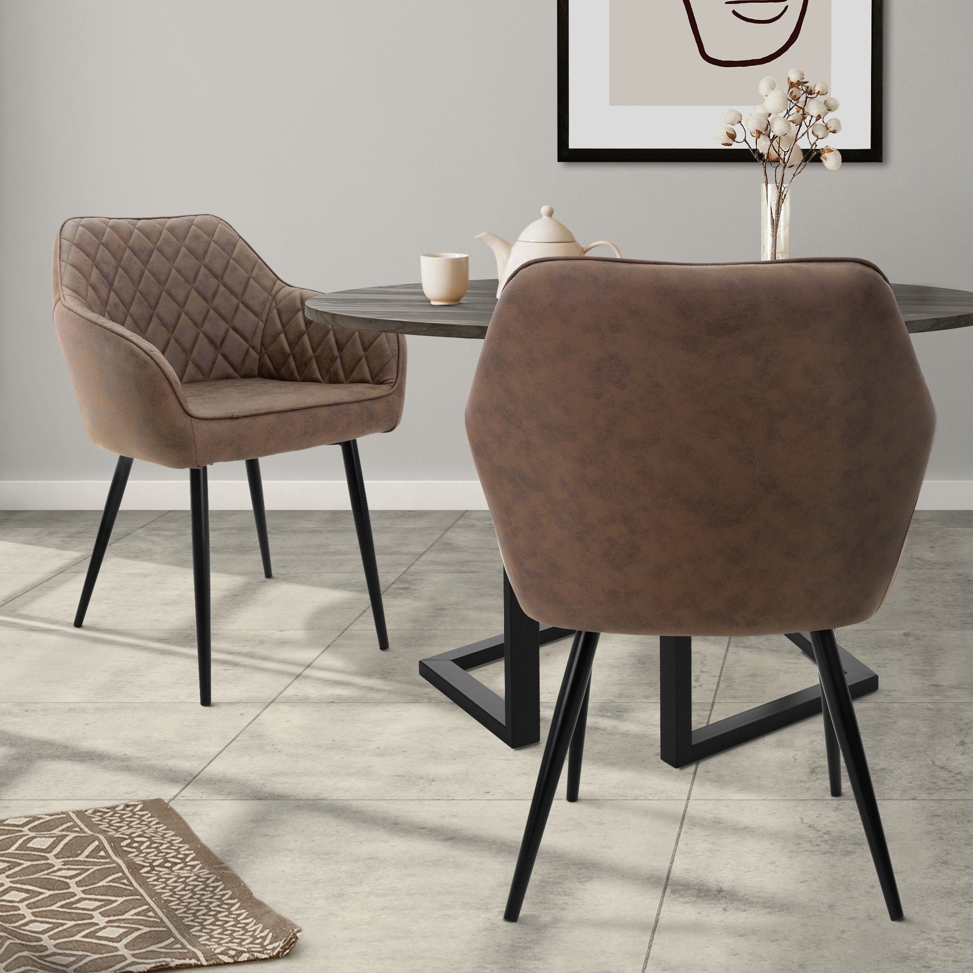 ML-DESIGN Stuhl Esszimmerstühle Set mit Armlehne & Rückenlehne Polsterstuhl Stuhl (2 St), 2er Set Küchenstühle Braun 60x63x80cm aus PU-Leder