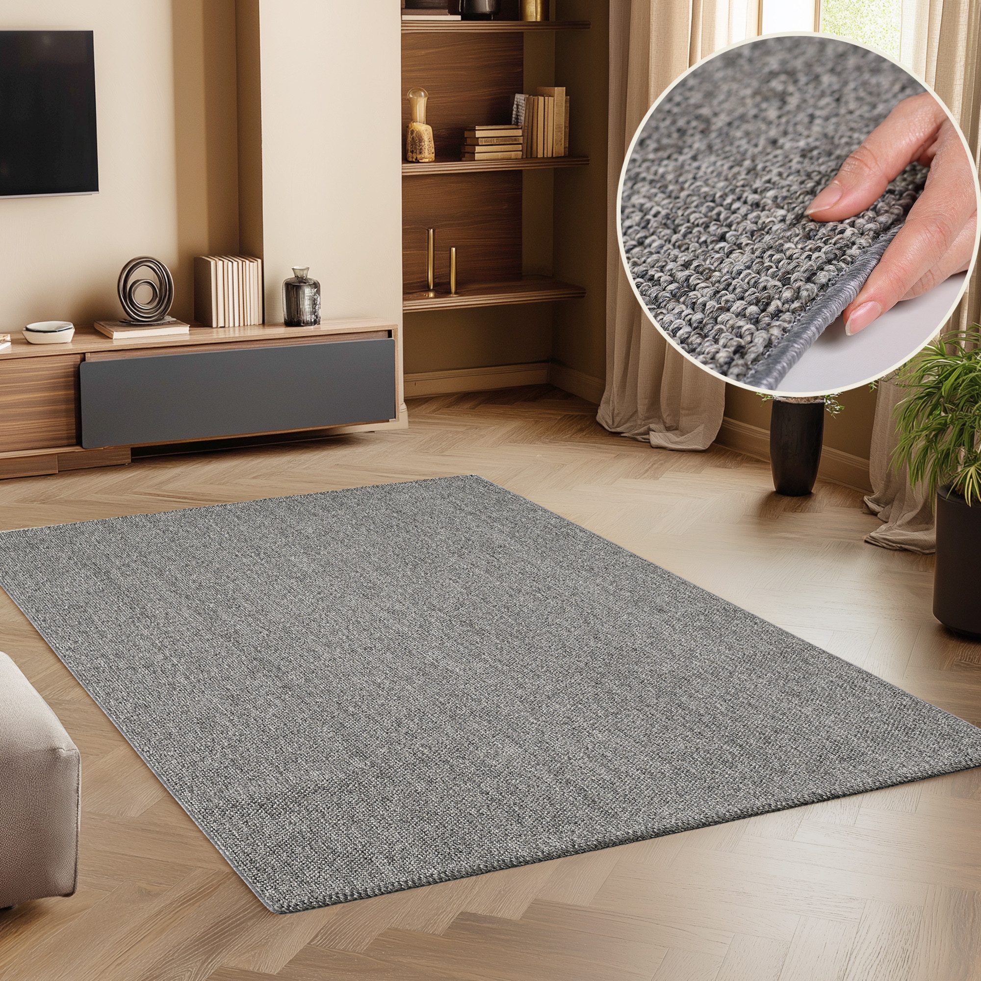 SIMPEX24 Teppich Unicolor, Rechteckig, Höhe: 7 mm, Schlingenteppich Schlafzimmer Einfarbig Meliert Design