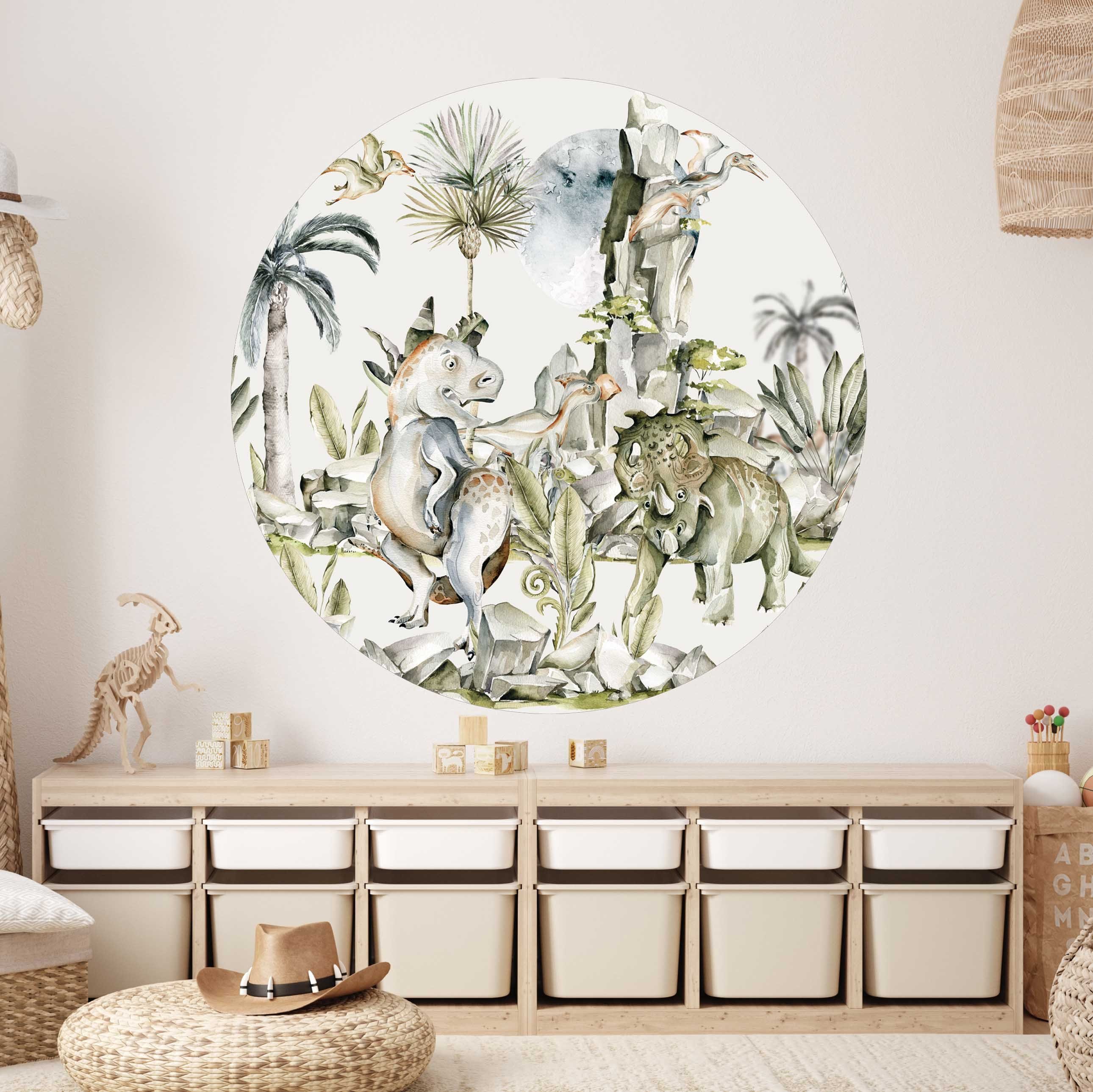 WANDKIND Wandtattoo Dinosaurier Rund V377 (Dino), Wieder ablösbar