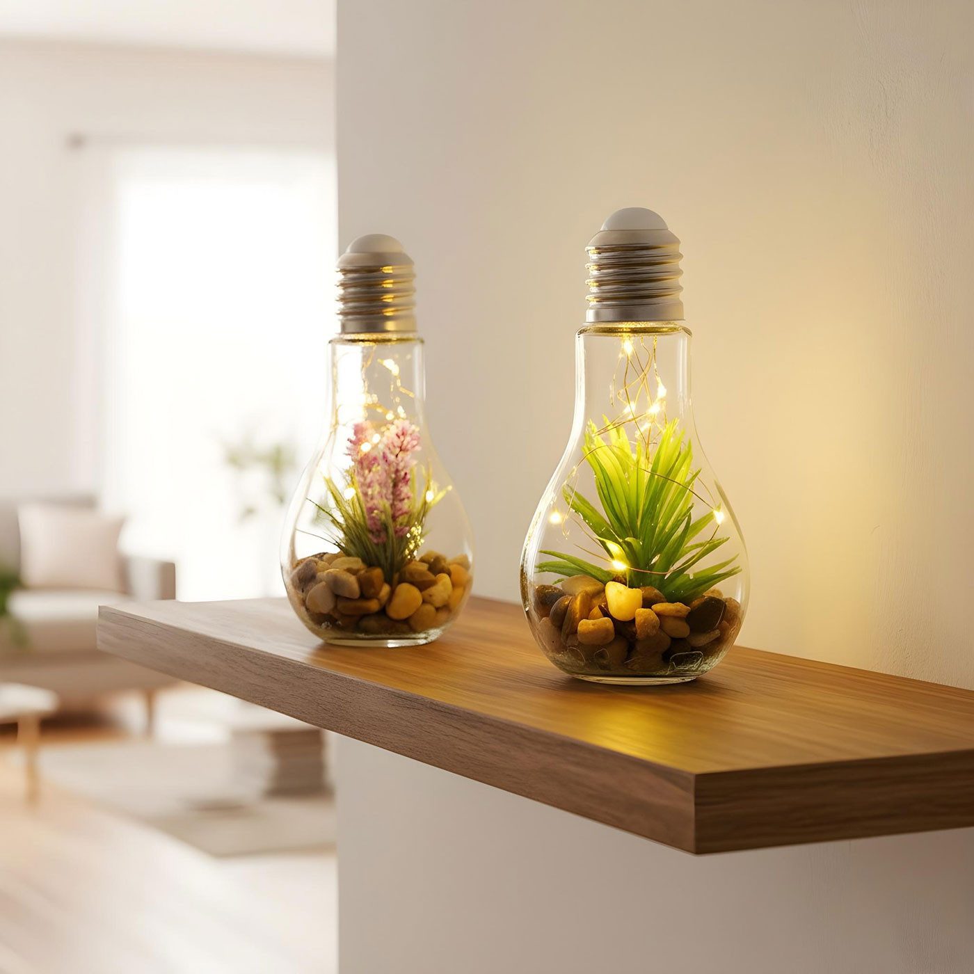 Levandeo® LED Dekoobjekt, 2er Set Sukkulenten Glühbirne Im Glas B x H: 8 x günstig online kaufen