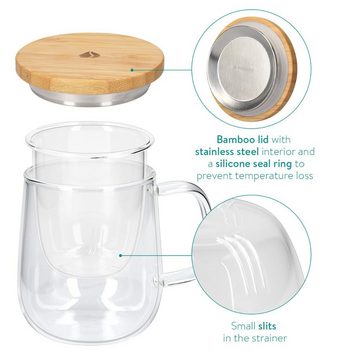 Navaris Gläser-Set Teeglas mit Sieb und Deckel - für 500ml Tee - aus Borosilikatglas, Glas