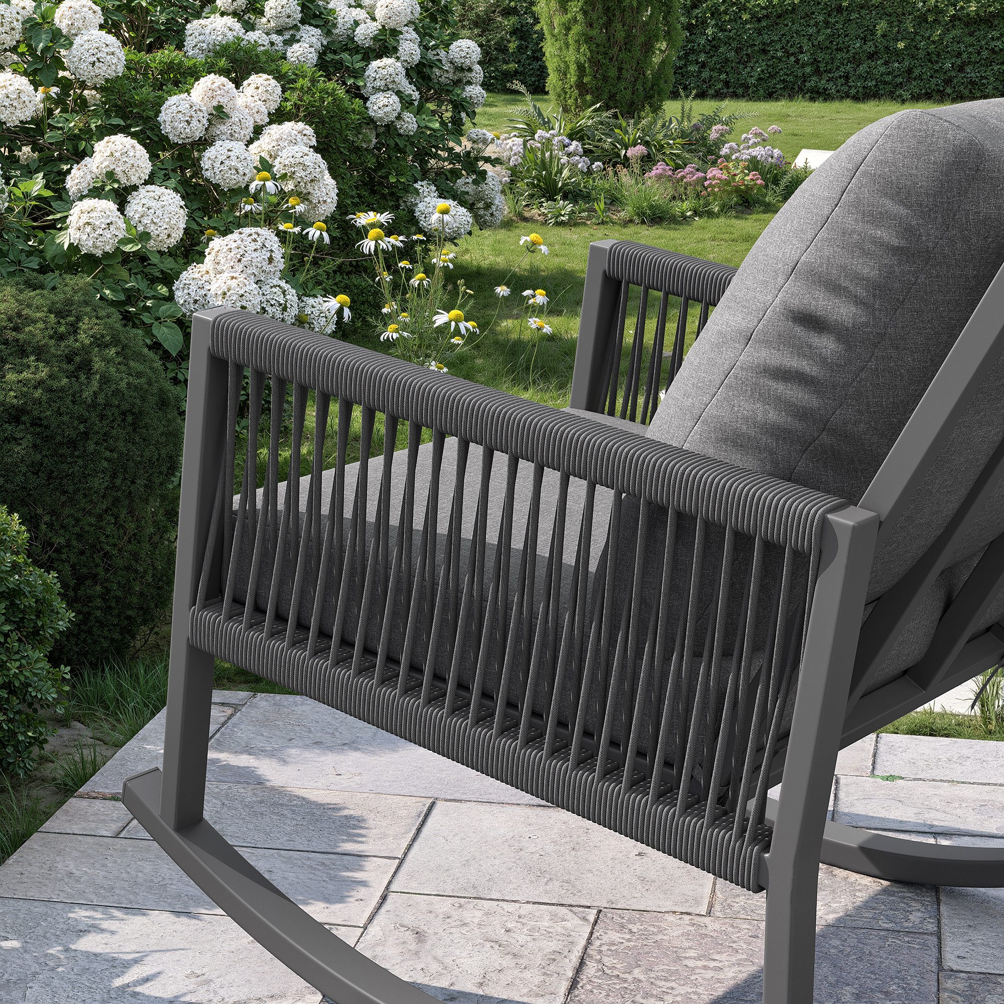 Flieks Gartenstuhl, Outdoor Schaukelstuhl Einzelstuhl mit Kreuzseilwebtechnik 79x65x78cm