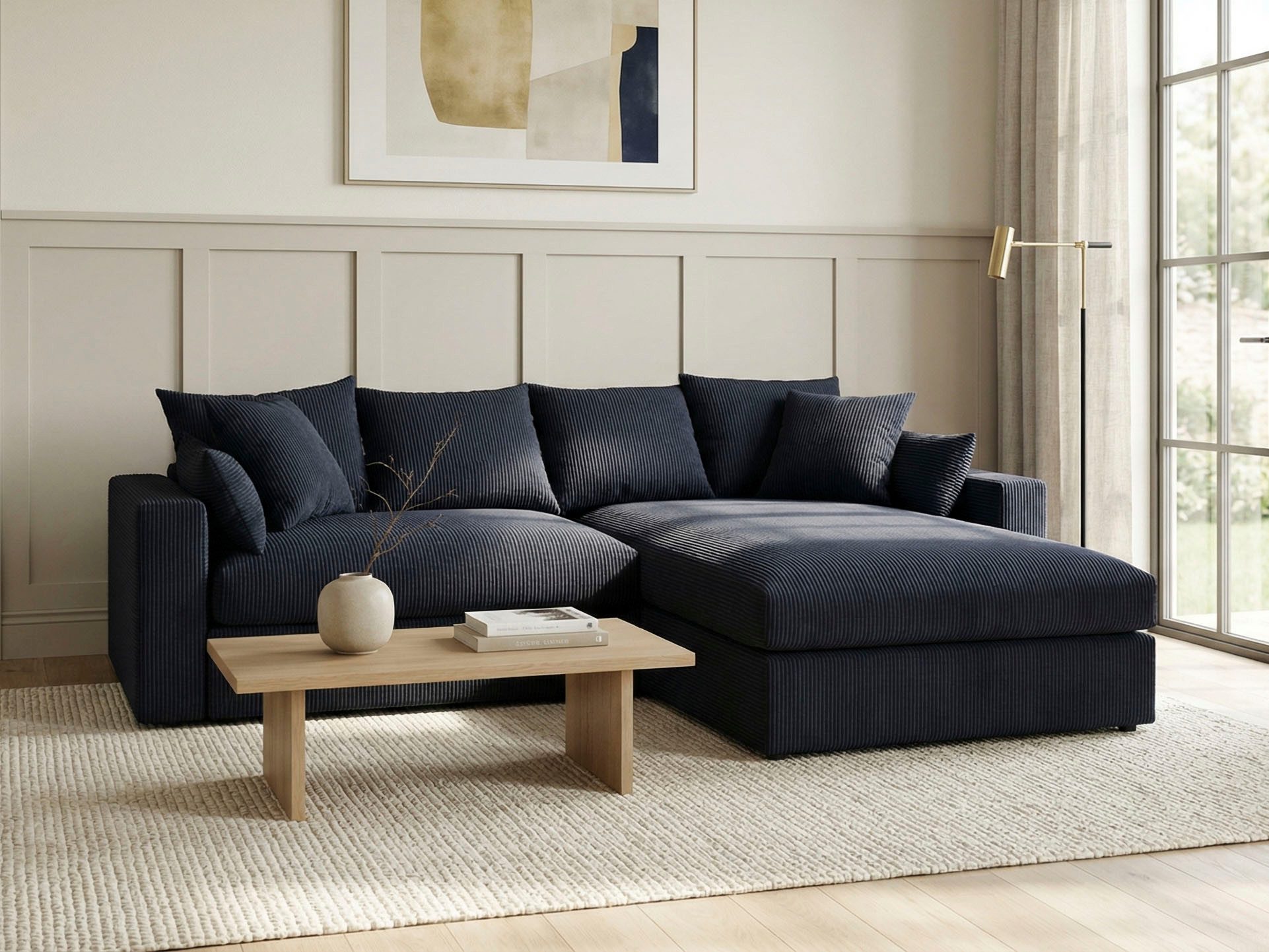 OTTO home Ecksofa Cosy Lounge L-Form, Breite 268 cm, Mega-Sofa mit Cordstoff bezogen, mit Federkern & 5 Zierkissen