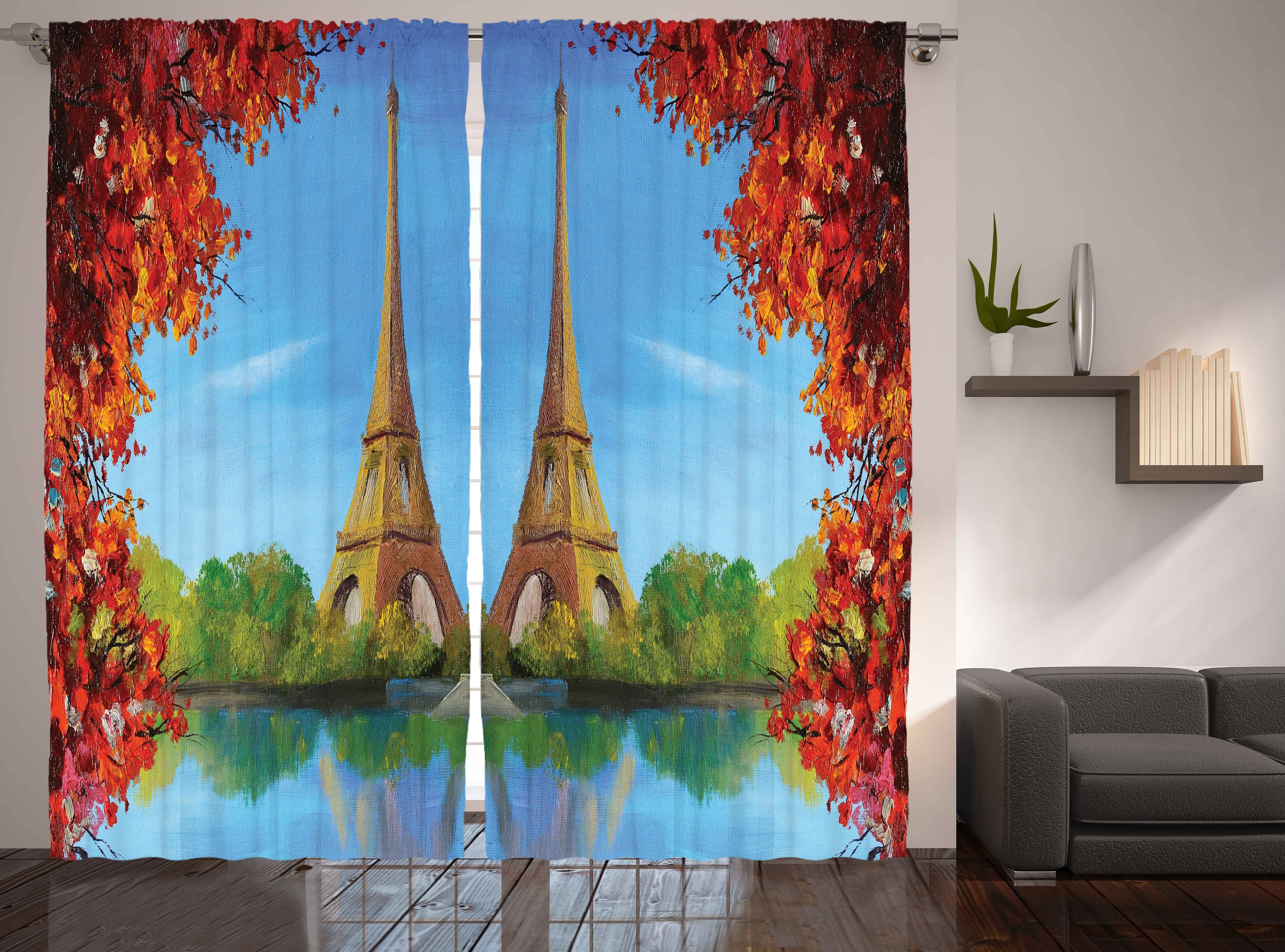Gardine Schlafzimmer Kräuselband Vorhang mit Paris und Herbst-Eiffelturm-Malerei Schlaufen Haken, Abakuhaus
