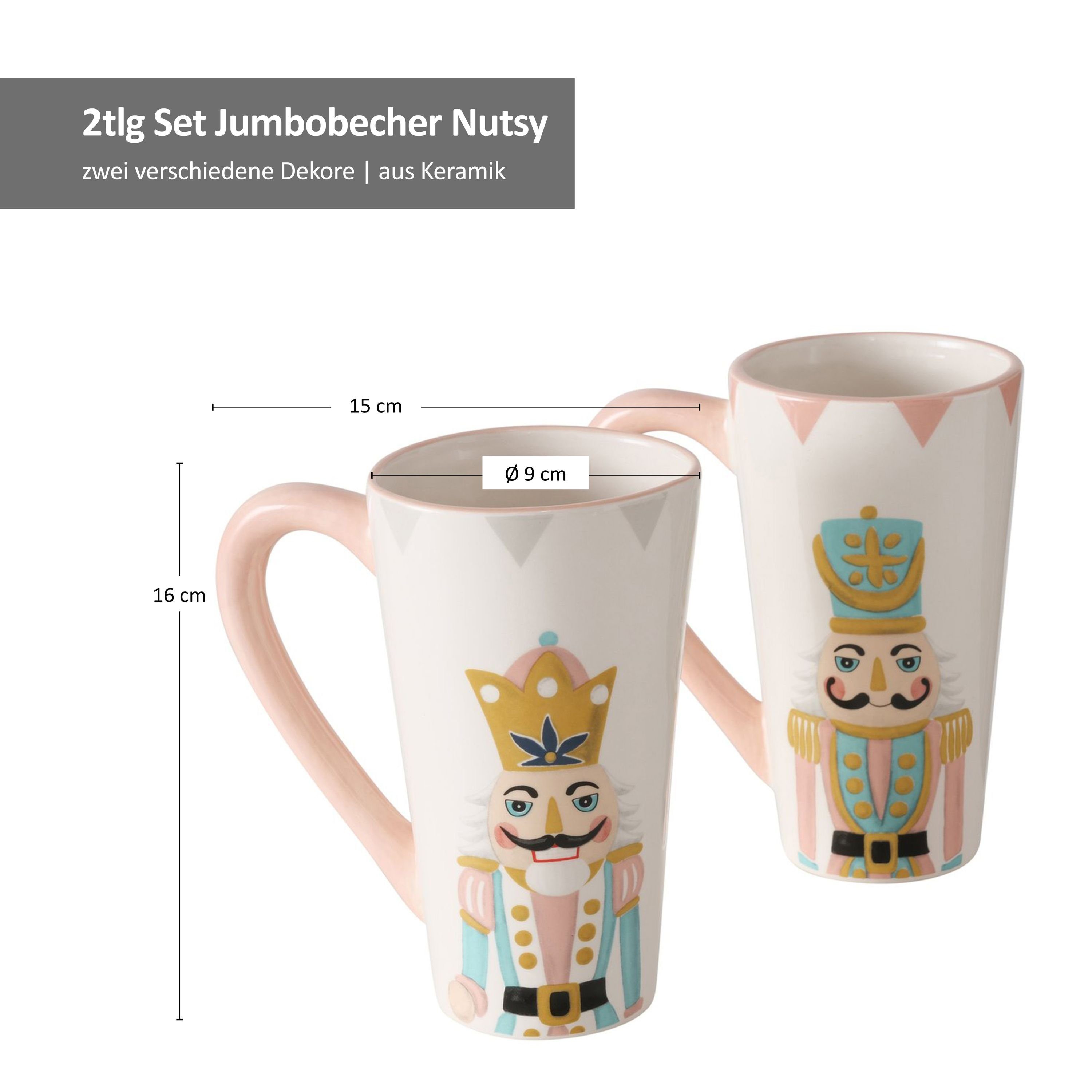 Keramik Nutsy 600ml Nussknacker 2tlg Kaffee-Tasse, Becher Jumbobecher Glühwein Set MamboCat