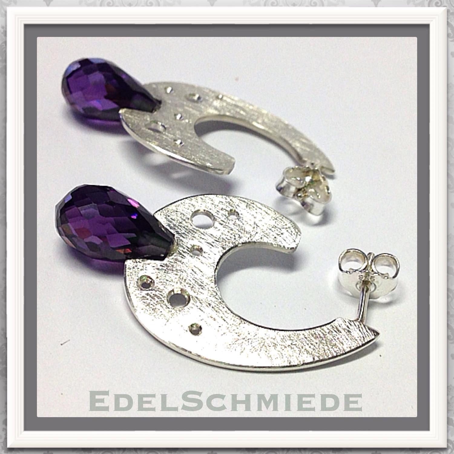 Paar Creolen Ohrringe Ohrstecker 925 Silber lila Zirkonia - eismatt -