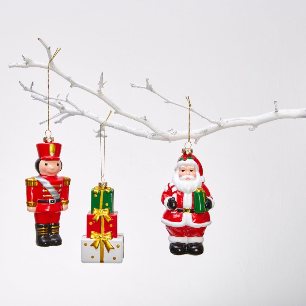 Dekohänger »Weihnachtsmann und Nussknacker mit Geschenke« (Set, 3 Stück), Höhe ca. 11,5 cm + 14 cm-HomeTrends