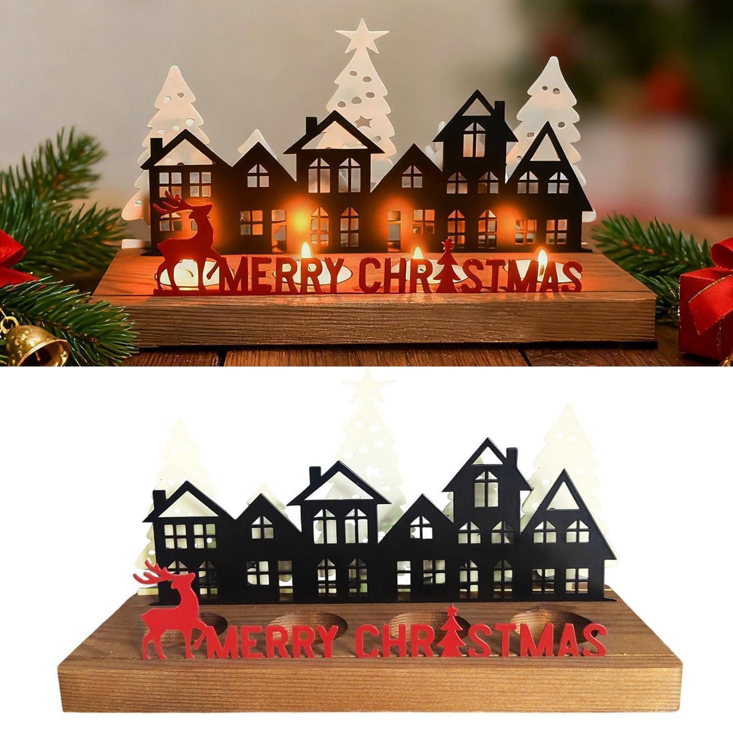 LuxusKollektion Adventsleuchter Adventskranz Kerzenhalter Holz Metall Merry Christmas (1 St)