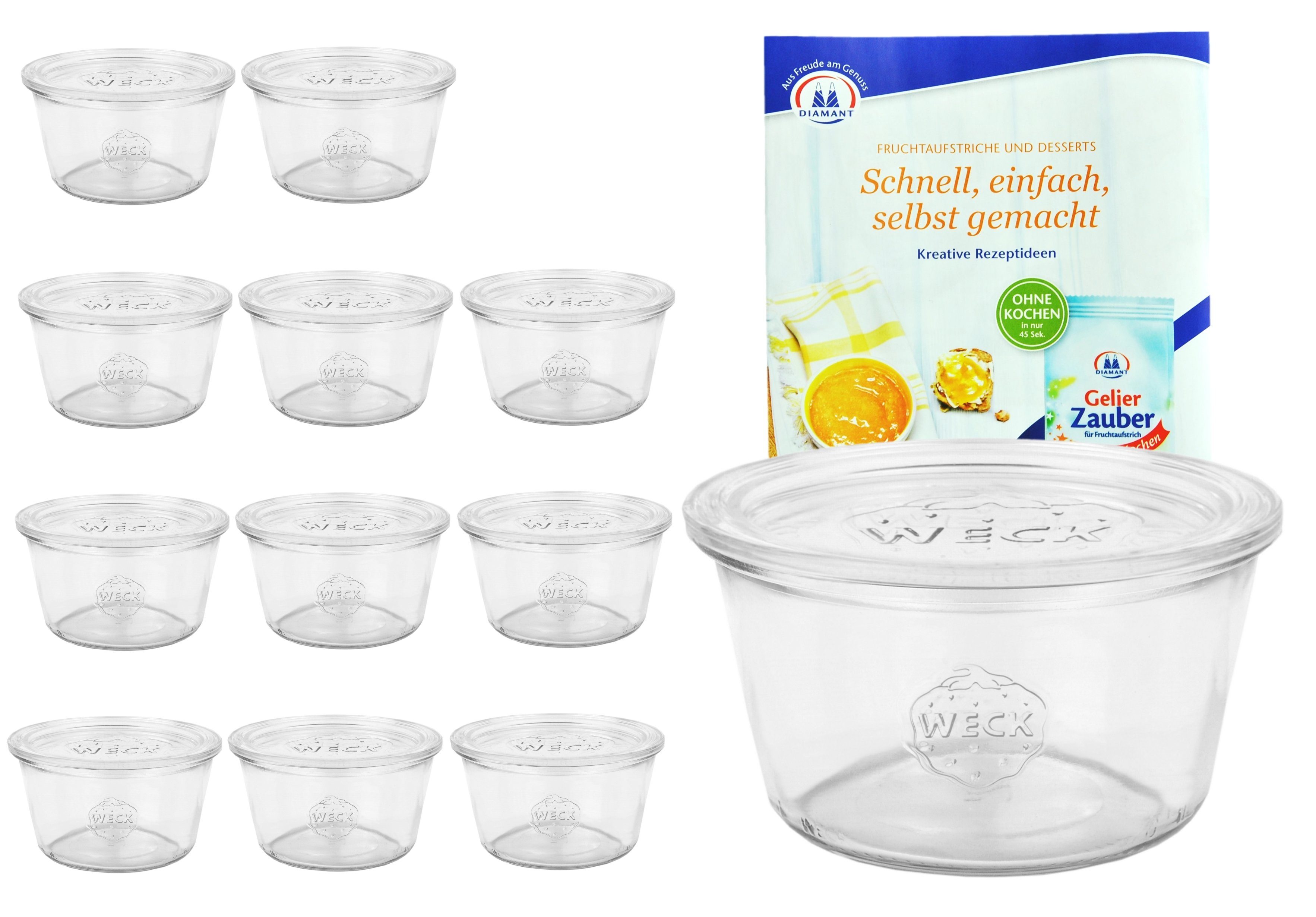MamboCat Einmachglas 12er Set Weck Gläser 370ml Sturzgläser mit 12 Glasdeckeln + Rezeptheft, Glas