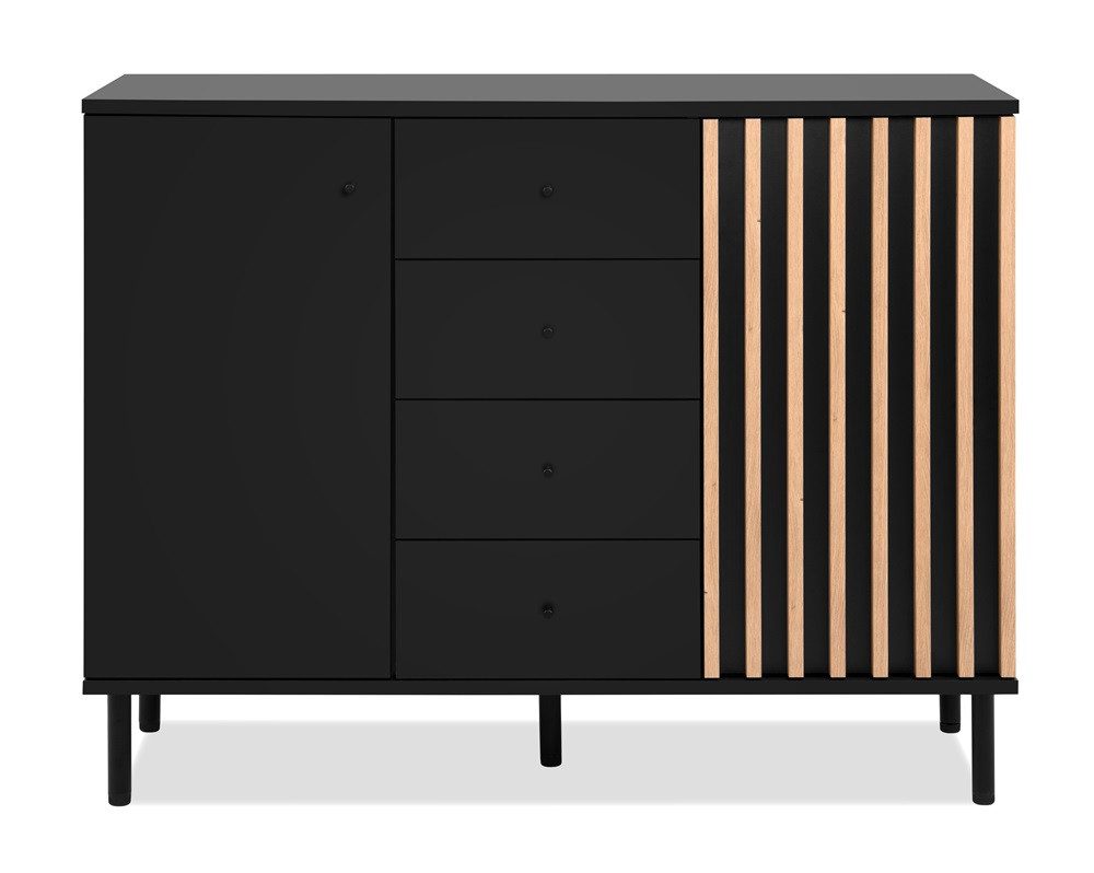 Finori Sideboard Kommode Sideboard Monza, mit 3D-Lamellen, Artisan Oak / schwarz