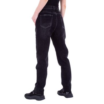 Ital-Design Straight-Jeans Damen Freizeit Jeansstoff Straight Leg Jeans in Schwarz