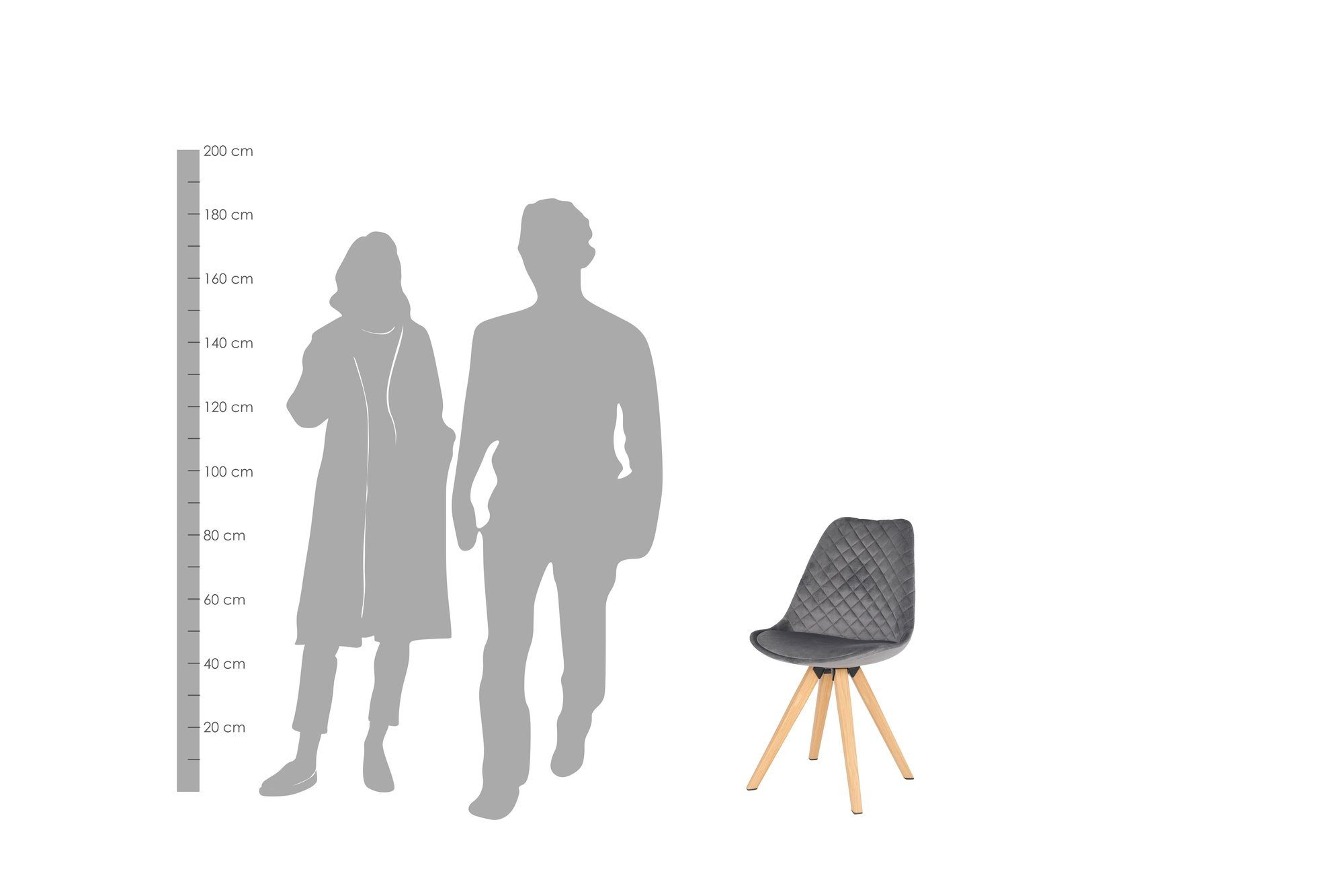 Stuhl in möbelando 48,5x85x55 ARIK (2er-Set), Samt grau. (BxHxT) Abmessungen cm aus