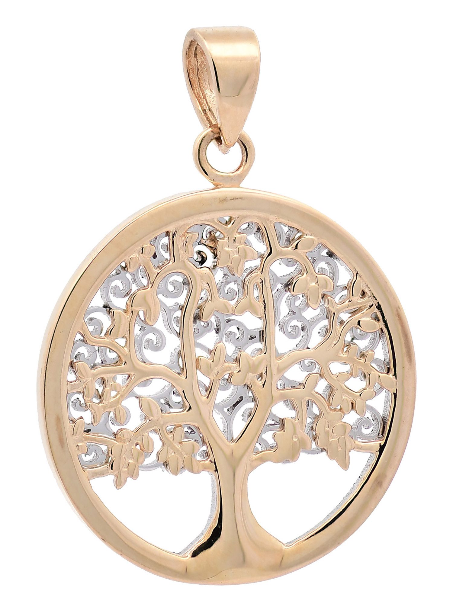 HOPLO Kettenanhänger Anhänger für Halskette Lebensbaum echt massiv 585-14 Karat Gold, Made in Germany