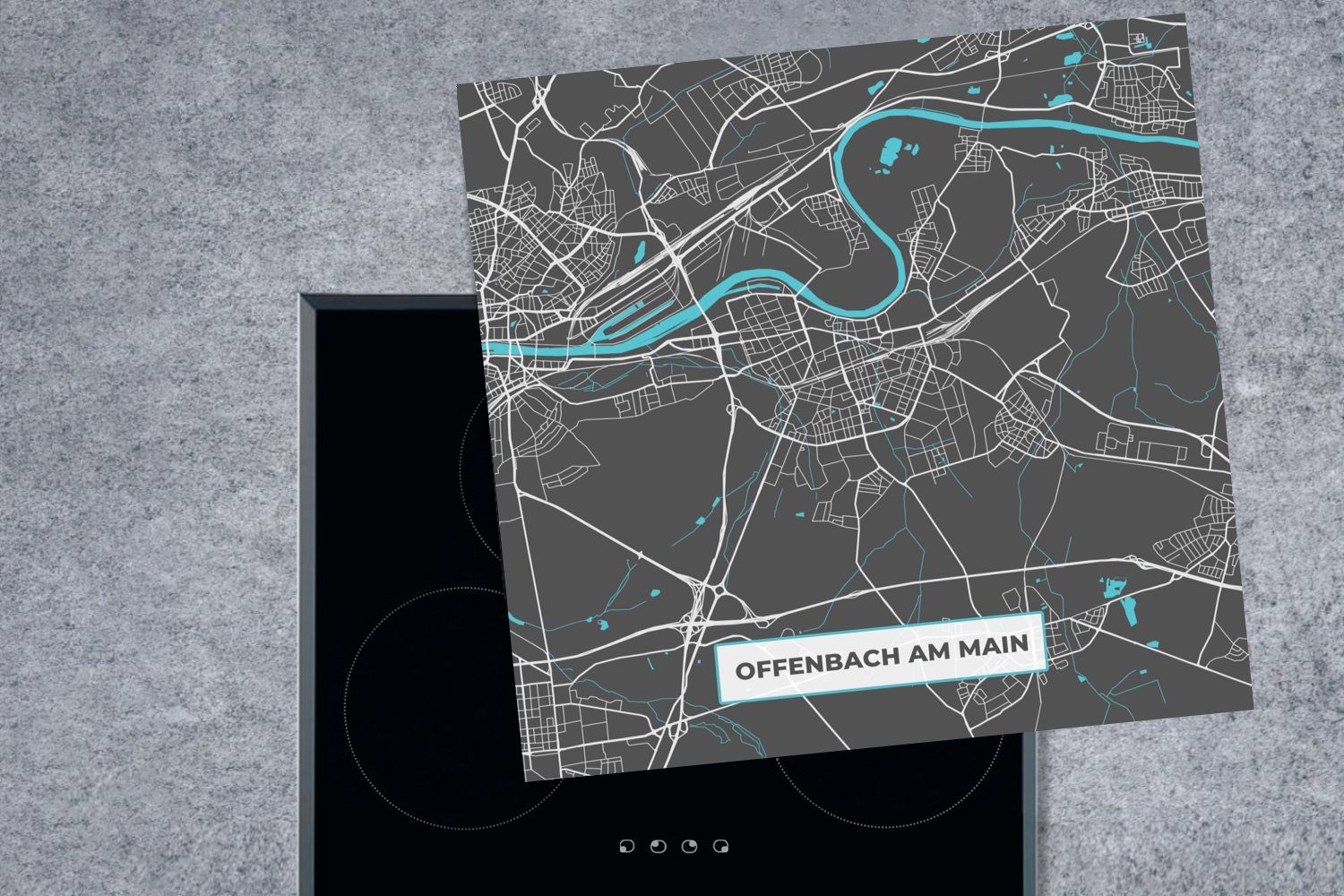 Herdblende-/Abdeckplatte Offenbach - cm, - - (1 78x78 für Blau, MuchoWow Main - tlg), am Ceranfeldabdeckung, Karte Stadtplan Deutschland Vinyl, Arbeitsplatte küche