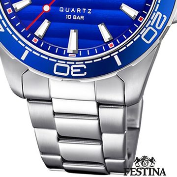 Festina Quarzuhr Festina Herren Uhr Elegant F20360/1, Herren Armbanduhr rund, Edelstahlarmband silber